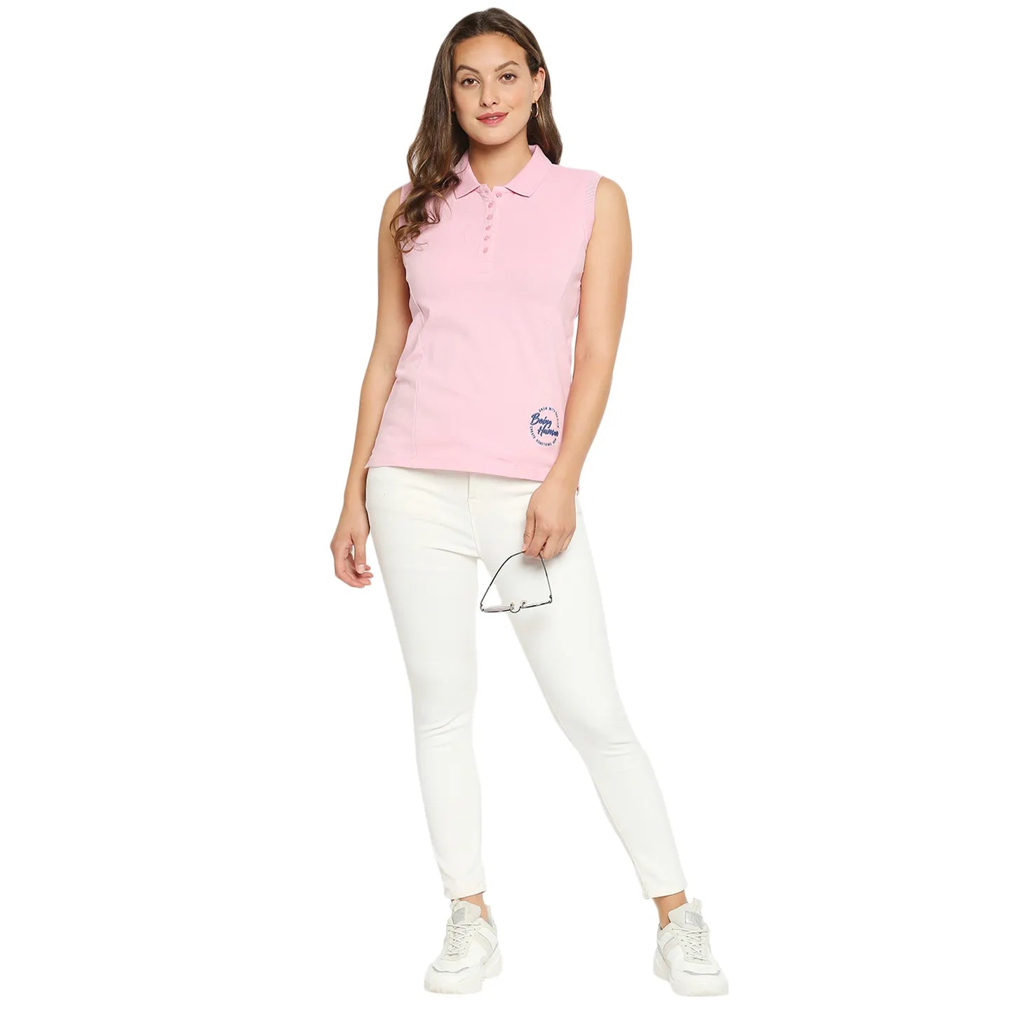 Pink Slim Fit Womens' Cotton T-Shirt By Being Human Clothing