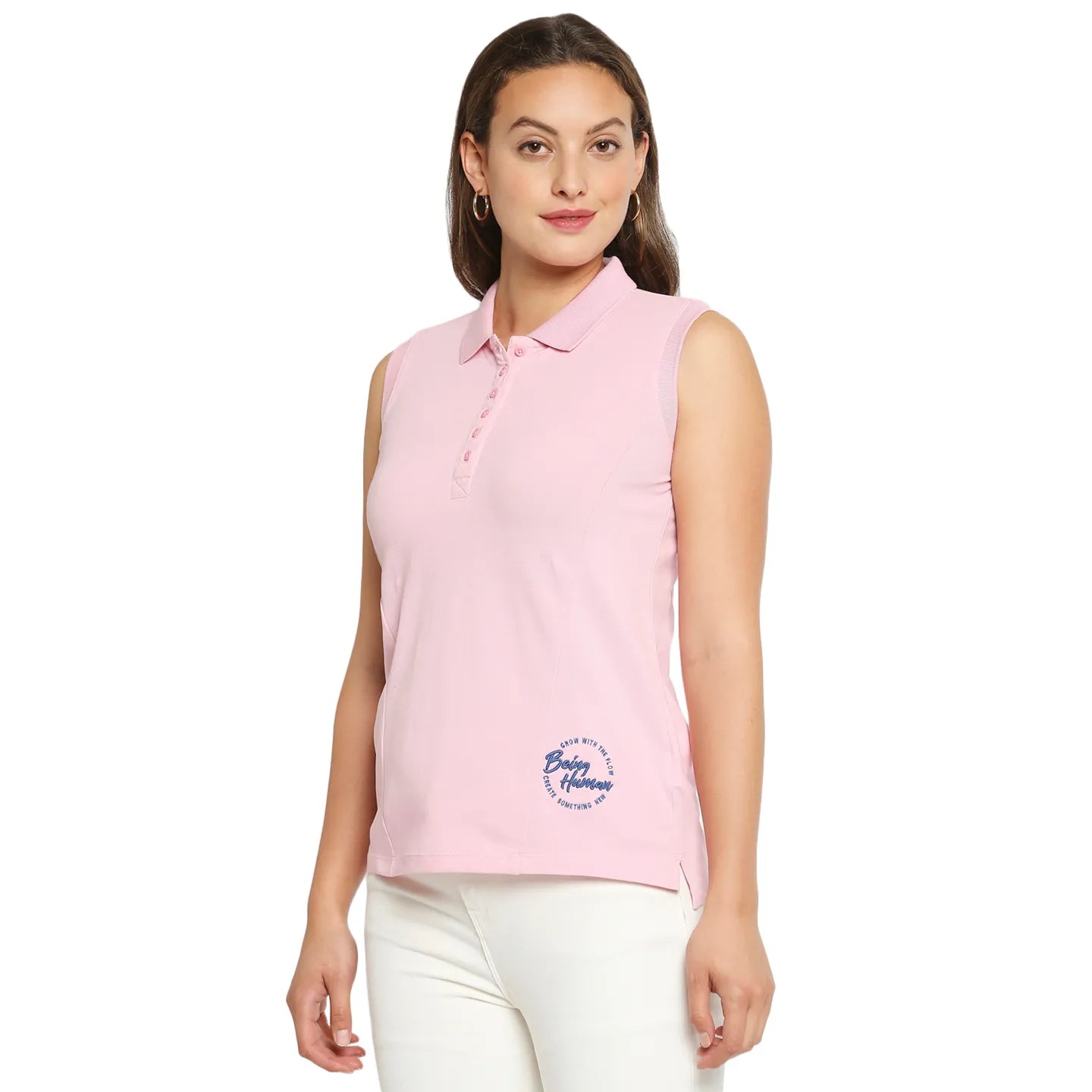 Pink Slim Fit Womens' Cotton T-Shirt By Being Human Clothing