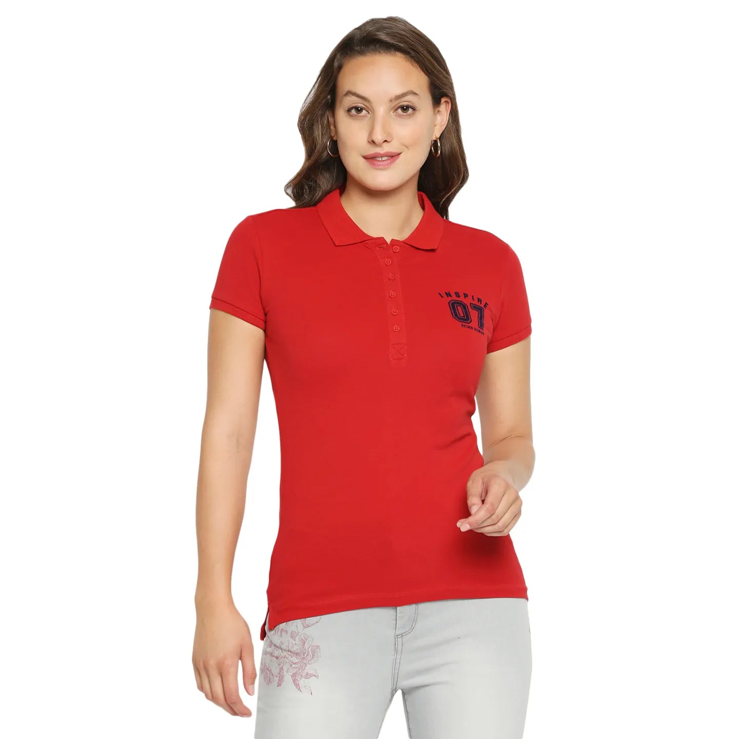 Being Human Clothing Women Slim Fit Polo Neck T-Shirts-Bright Red