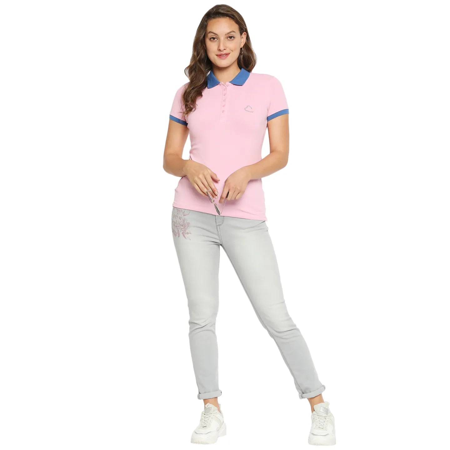 Being Human Clothing Women Slim Fit Polo Neck T-Shirts-Plastic Pink