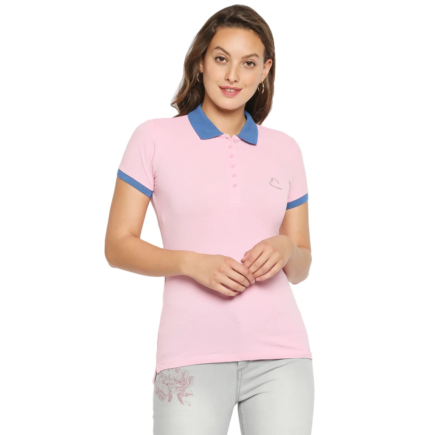 Being Human Clothing Women Slim Fit Polo Neck T-Shirts-Plastic Pink