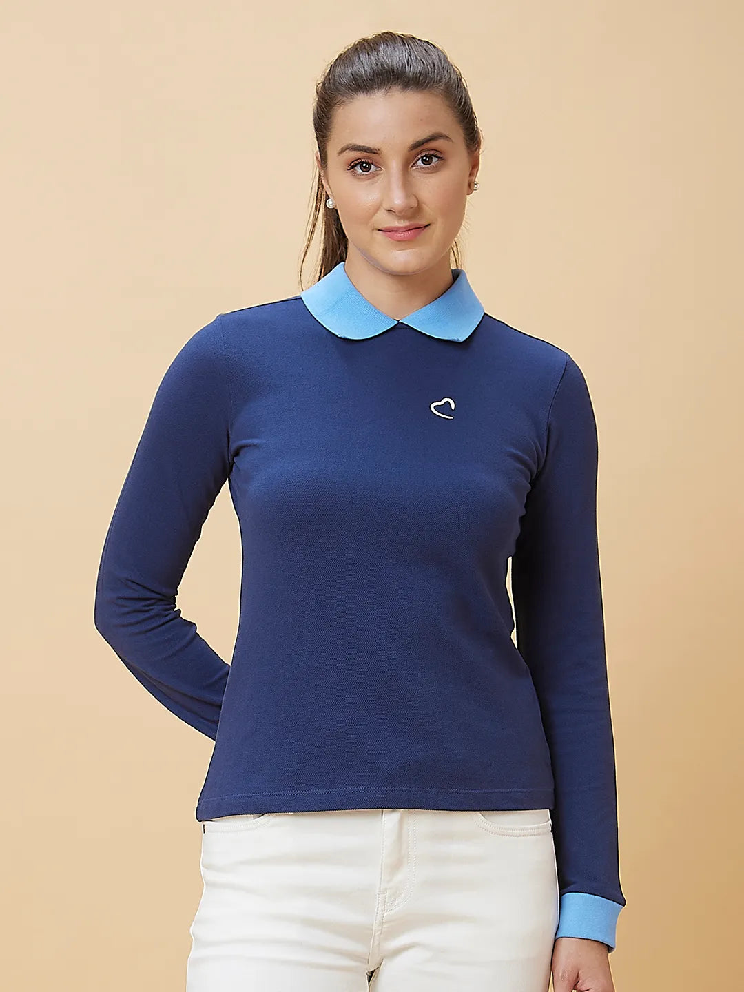 Being Human Clothing Women Regular Fit Polo Neck T-Shirts Navy