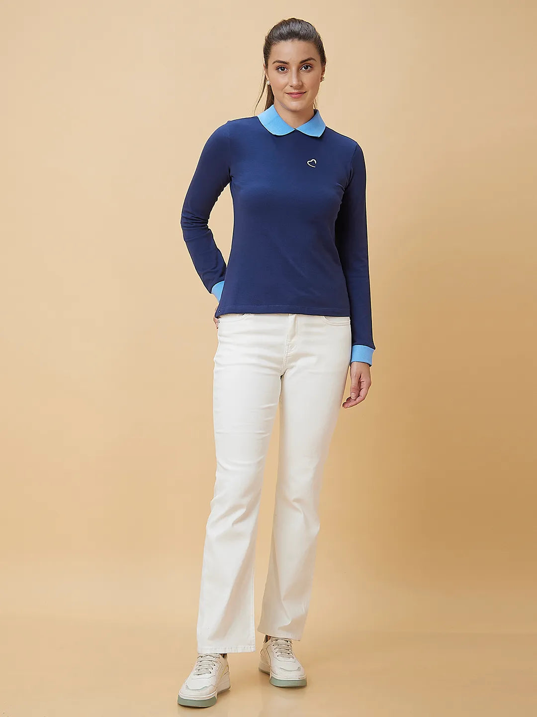 Being Human Clothing Women Regular Fit Polo Neck T-Shirts Navy