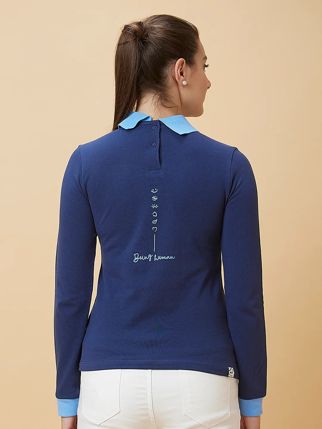 Being Human Clothing Women Regular Fit Polo Neck T-Shirts Navy