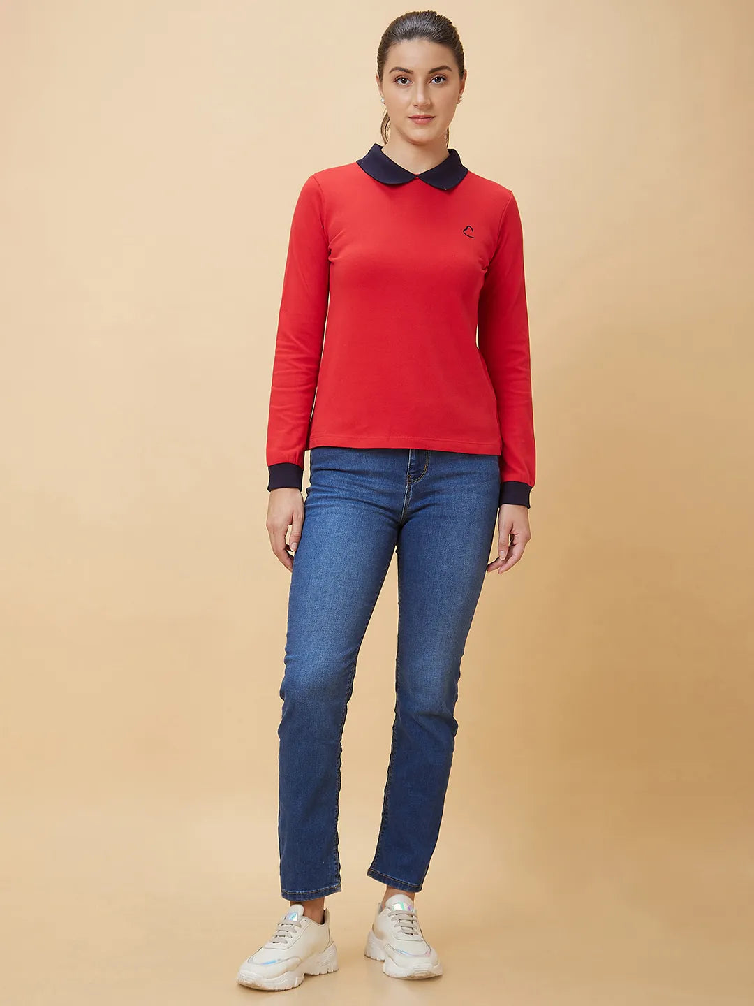 Being Human Clothing Women Regular Fit Polo Neck T-Shirts Red