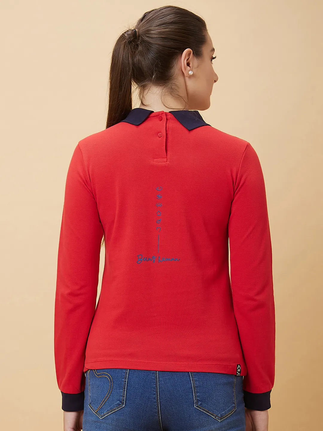 Being Human Clothing Women Regular Fit Polo Neck T-Shirts Red