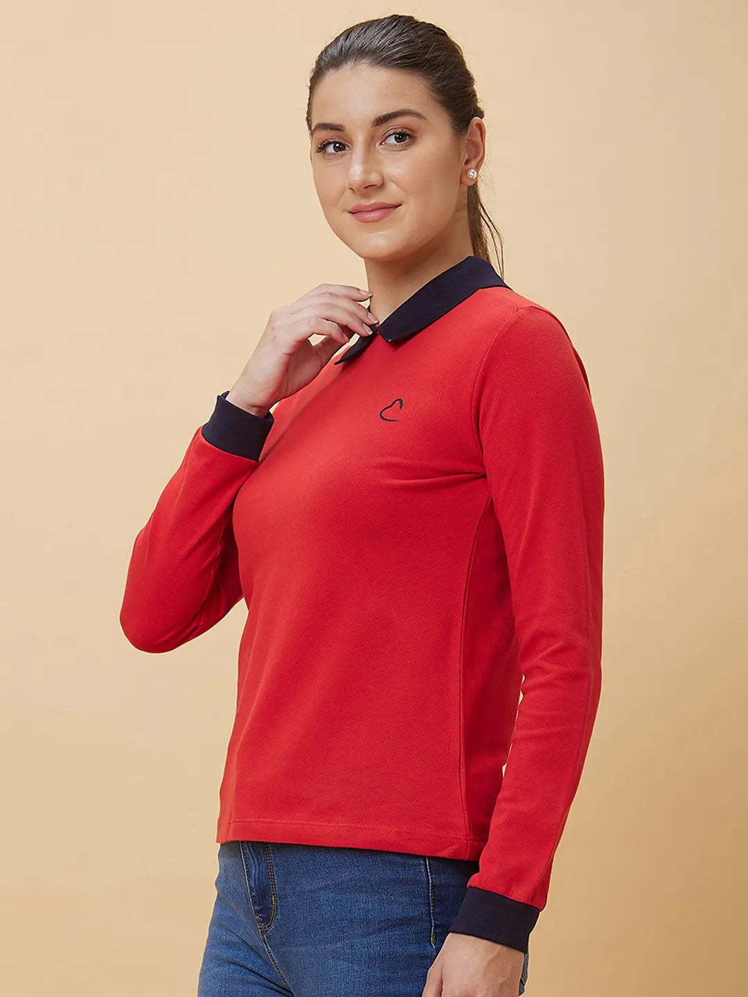 Being Human Clothing Women Regular Fit Polo Neck T-Shirts Red
