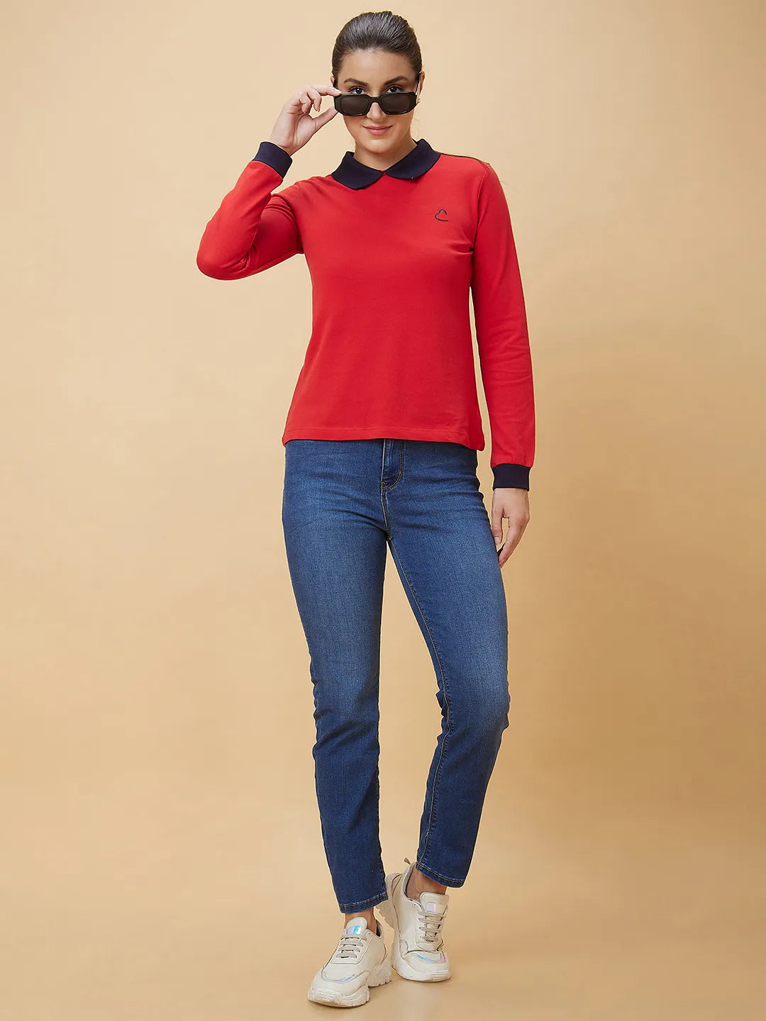 Being Human Clothing Women Regular Fit Polo Neck T-Shirts Red