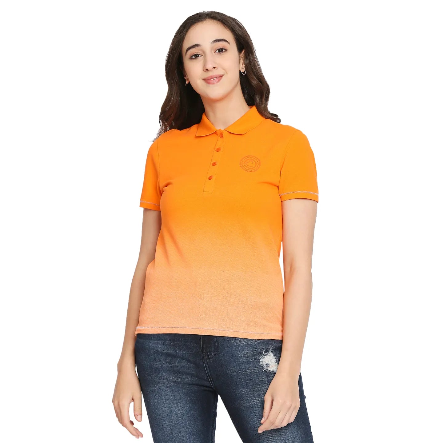 Being Human Clothing Women Polo Neck T-Shirts-Orange Tiger