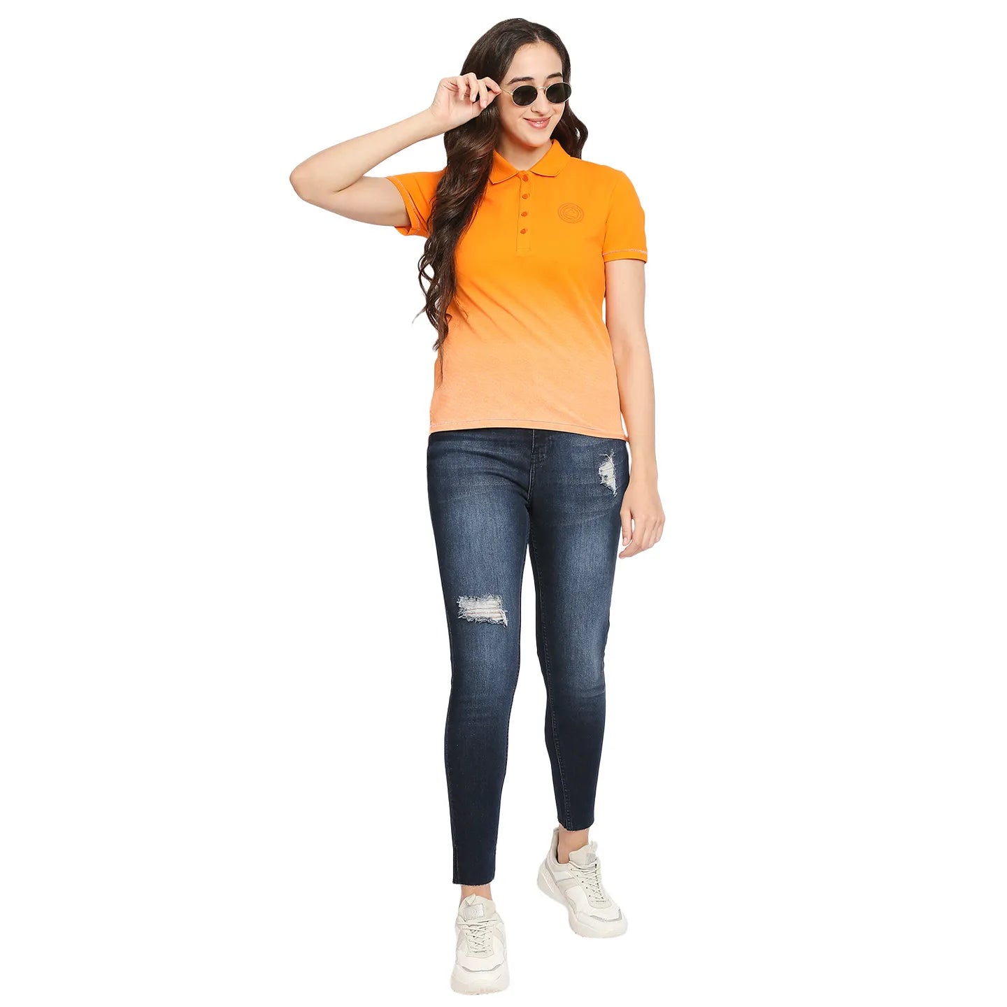 Being Human Clothing Women Polo Neck T-Shirts-Orange Tiger