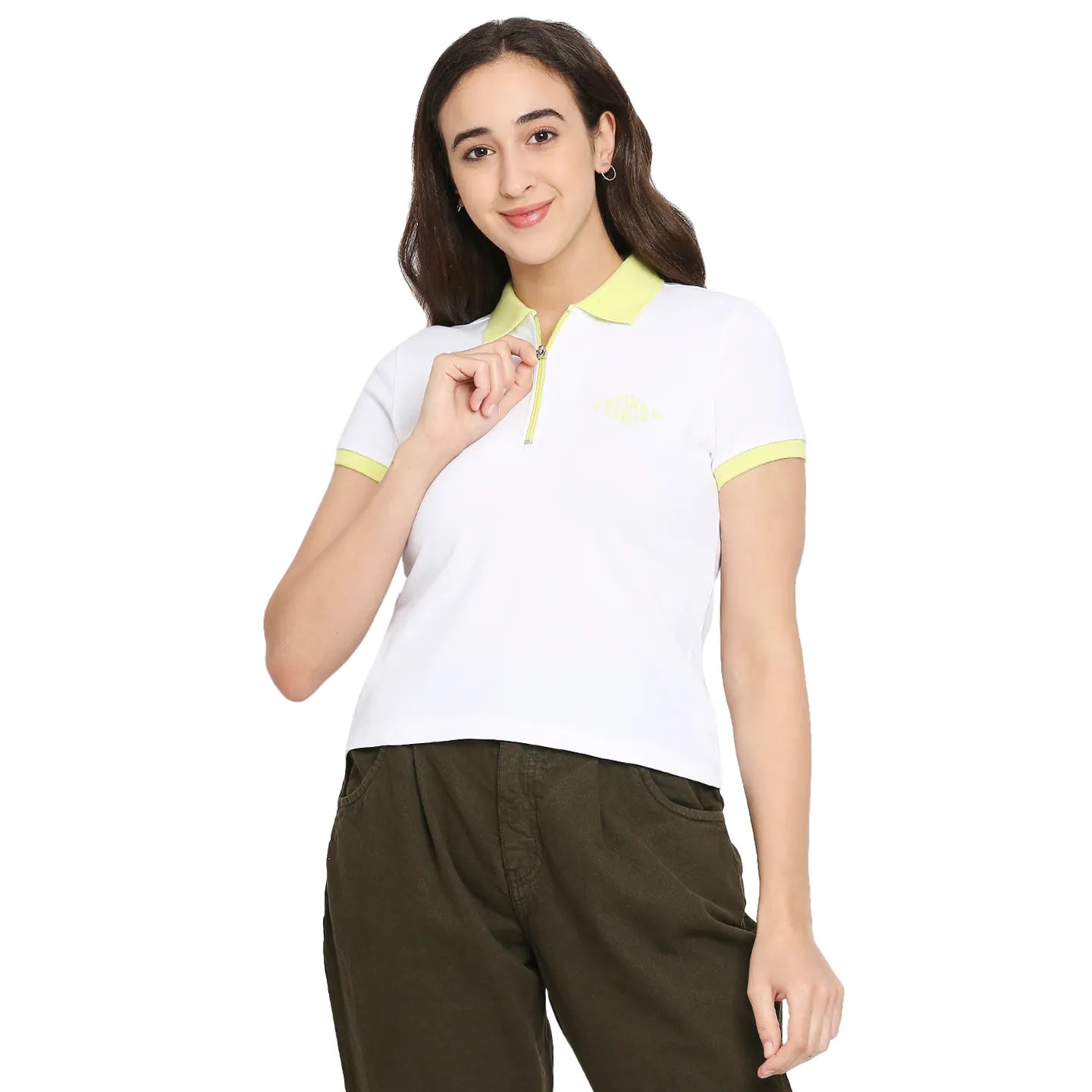 Being Human Clothing Women Slim Fit Polo Neck Crop T-Shirts-White