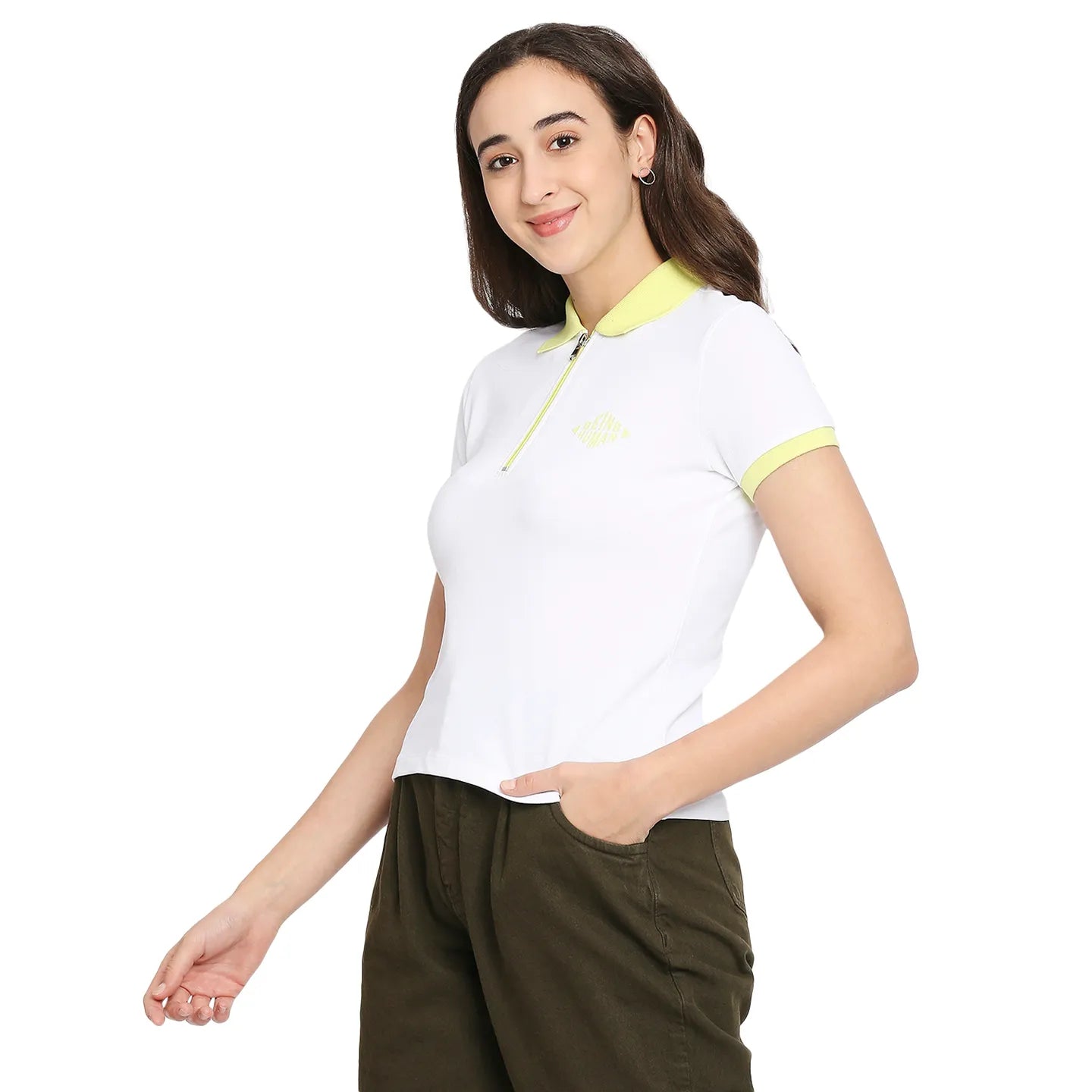 Being Human Clothing Women Slim Fit Polo Neck Crop T-Shirts-White