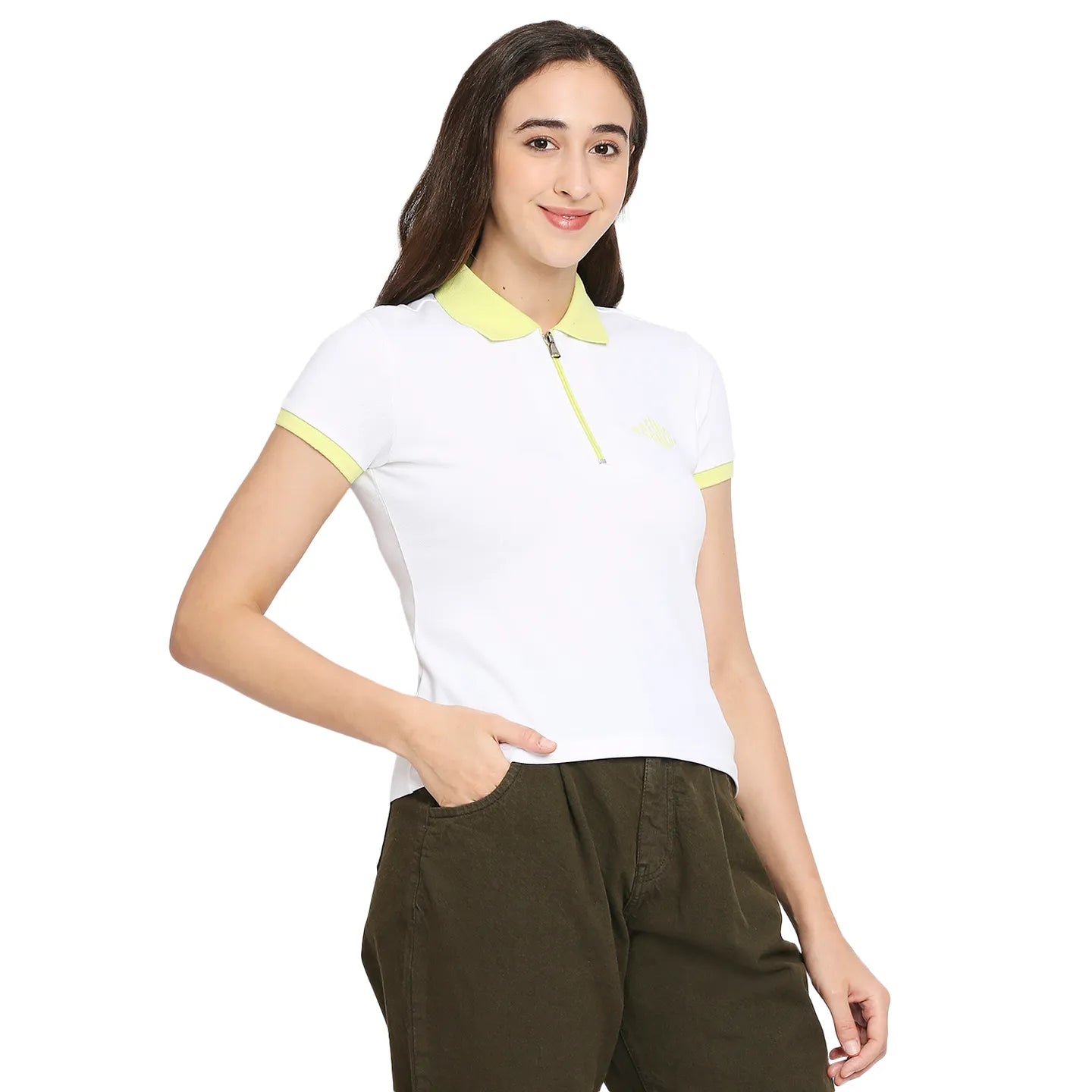 Being Human Clothing Women Slim Fit Polo Neck Crop T-Shirts-White