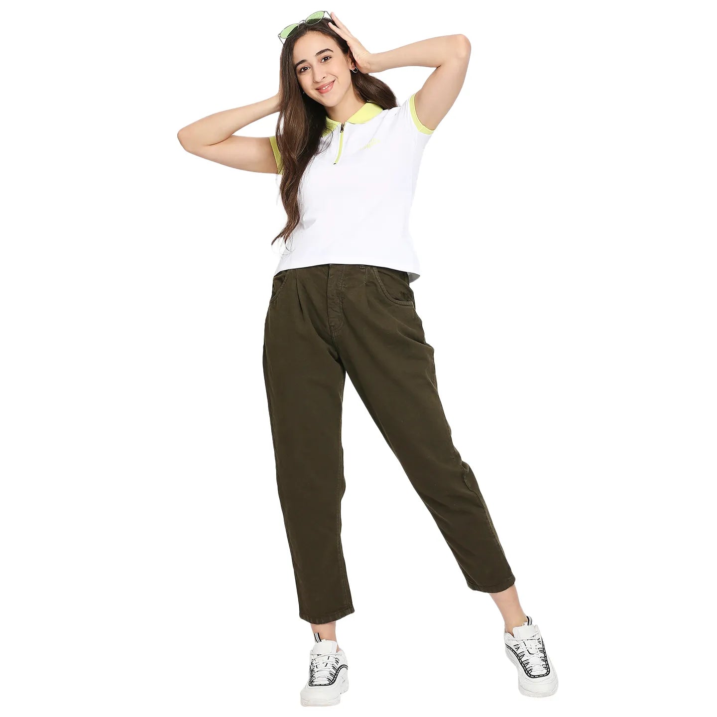 Being Human Clothing Women Slim Fit Polo Neck Crop T-Shirts-White