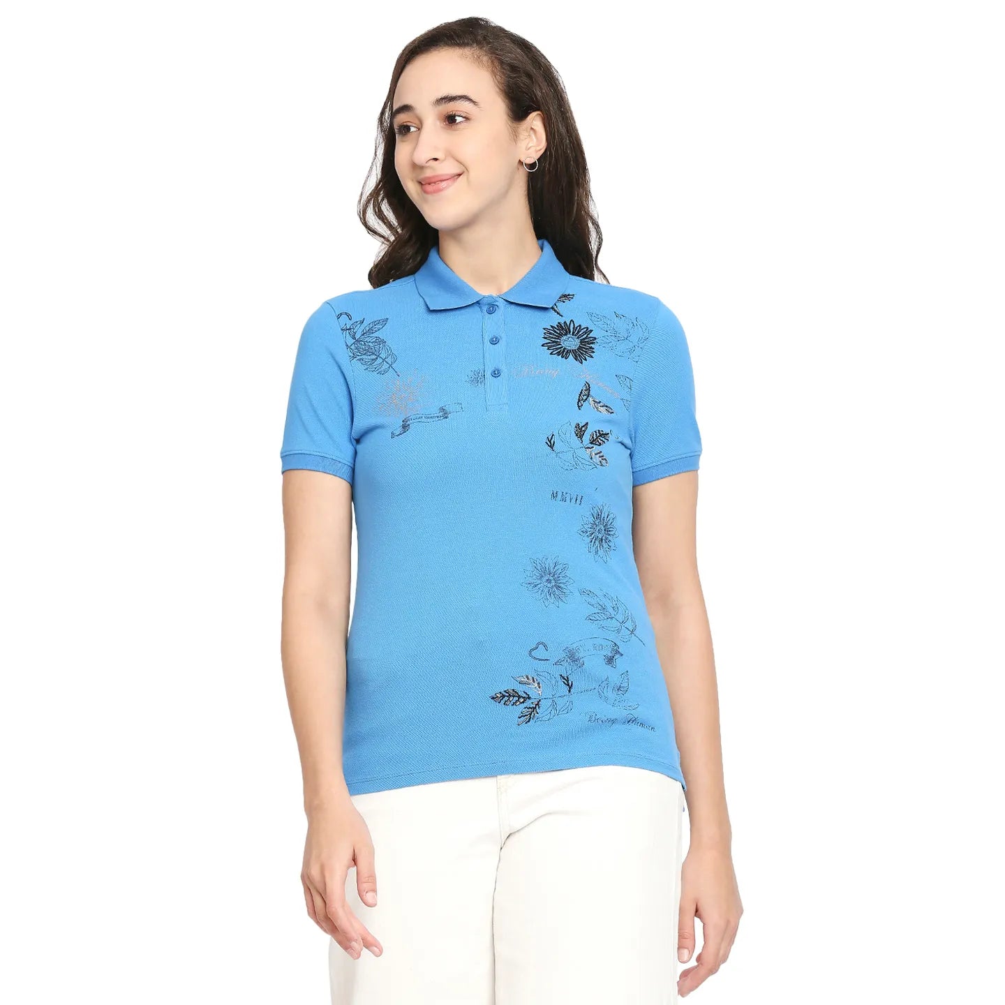 Being Human Clothing Women Polo Neck T-Shirts-Dazzling Blue