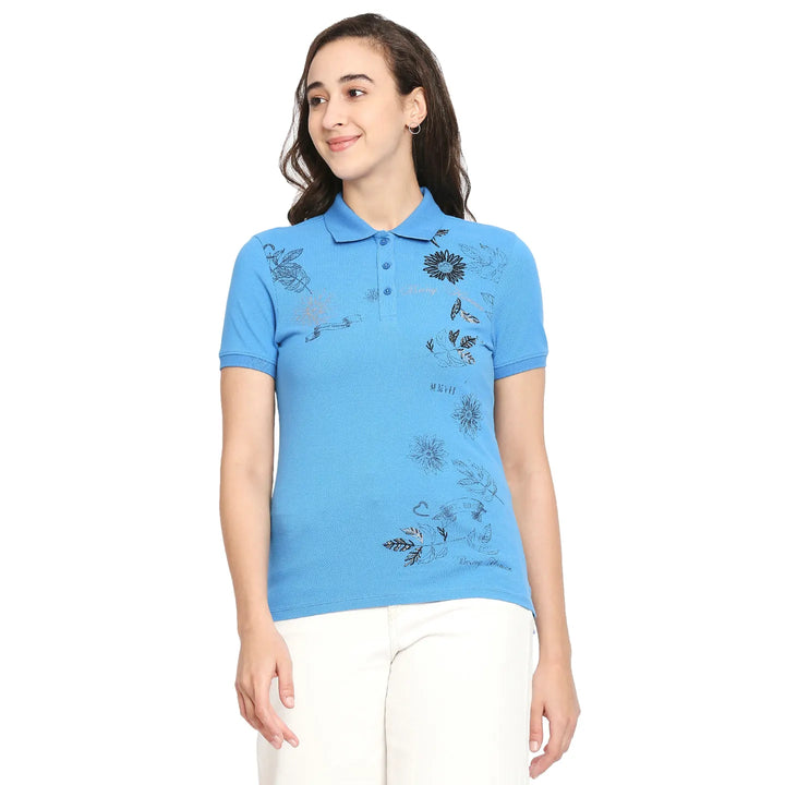 Blue Semi Fit Women's Cotton Polo T-Shirt By Being Human Clothing