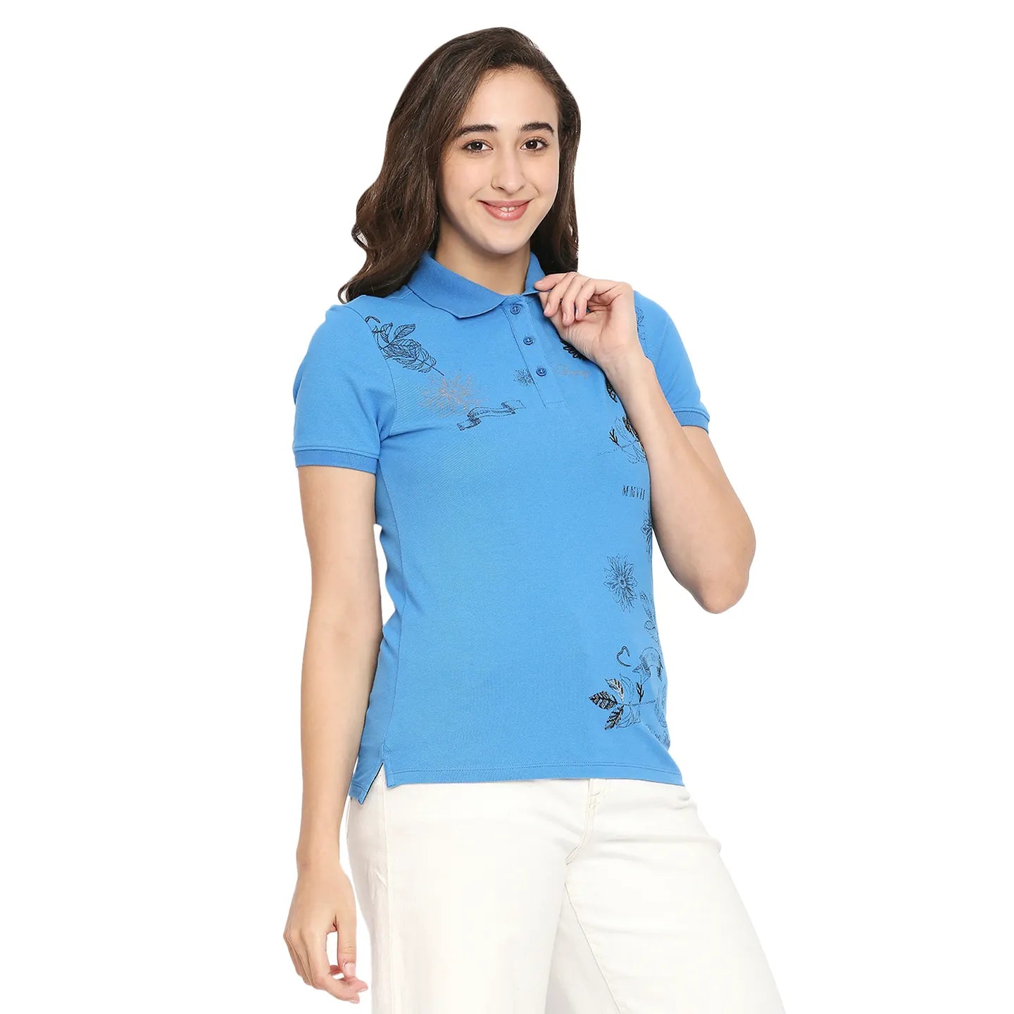 Being Human Clothing Women Polo Neck T-Shirts-Dazzling Blue