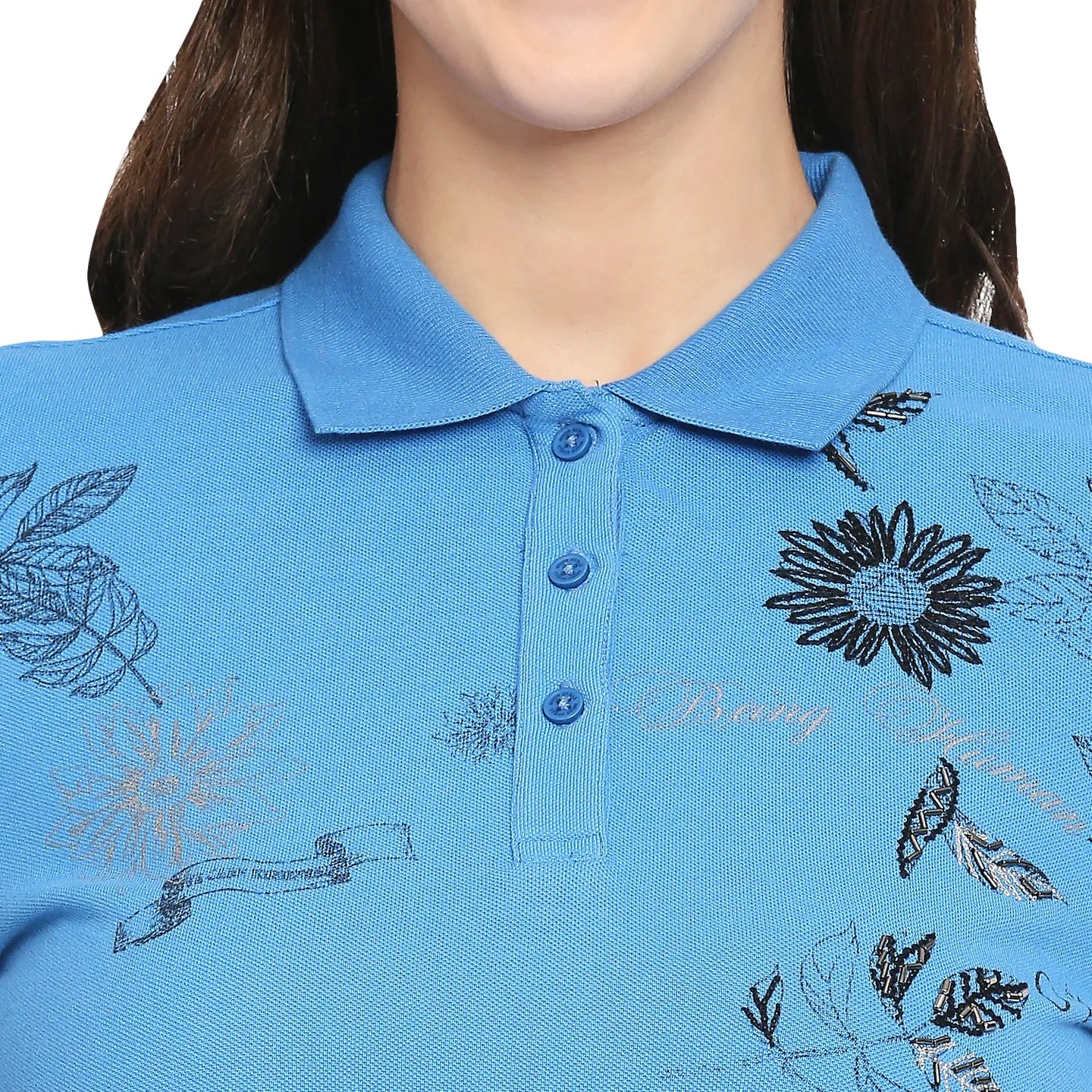 Being Human Clothing Women Polo Neck T-Shirts-Dazzling Blue