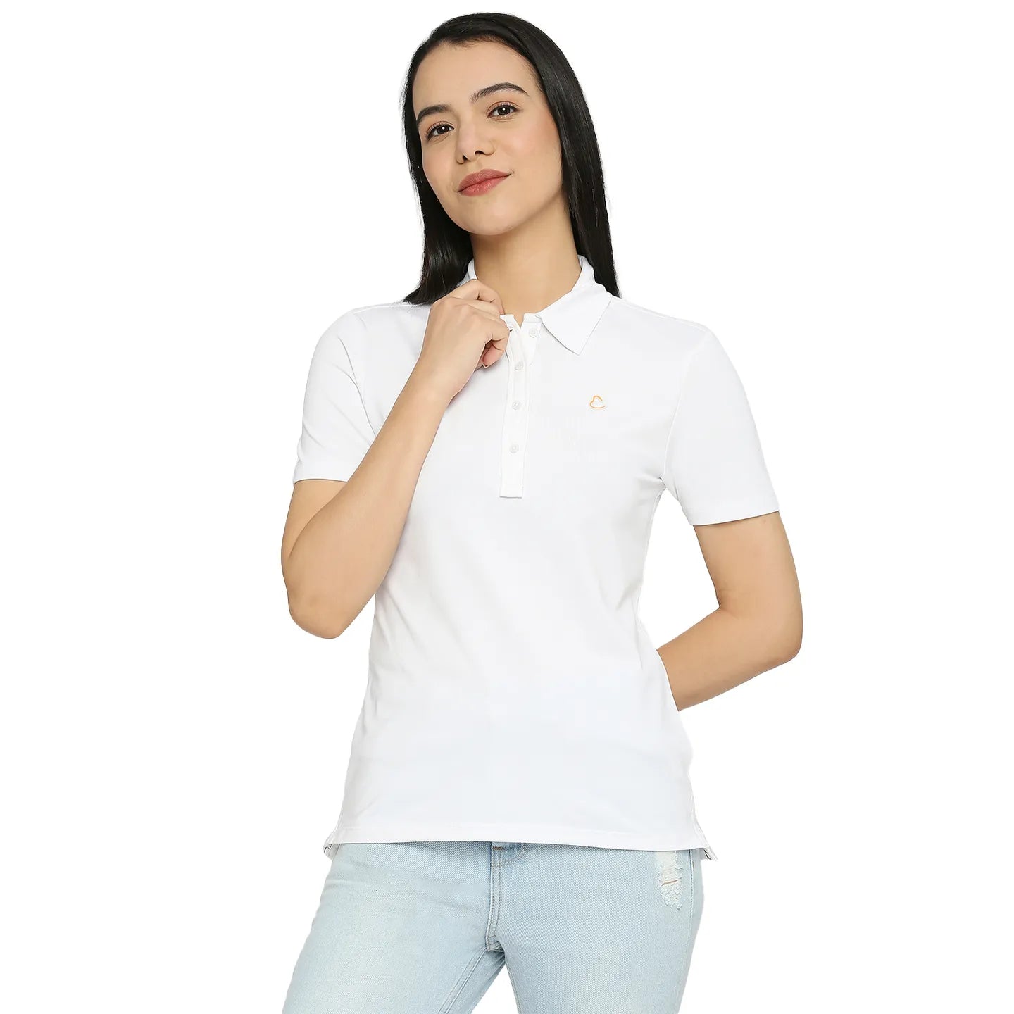 Being Human Clothing Semi Fit Polo Women Polo Neck T-Shirts-White