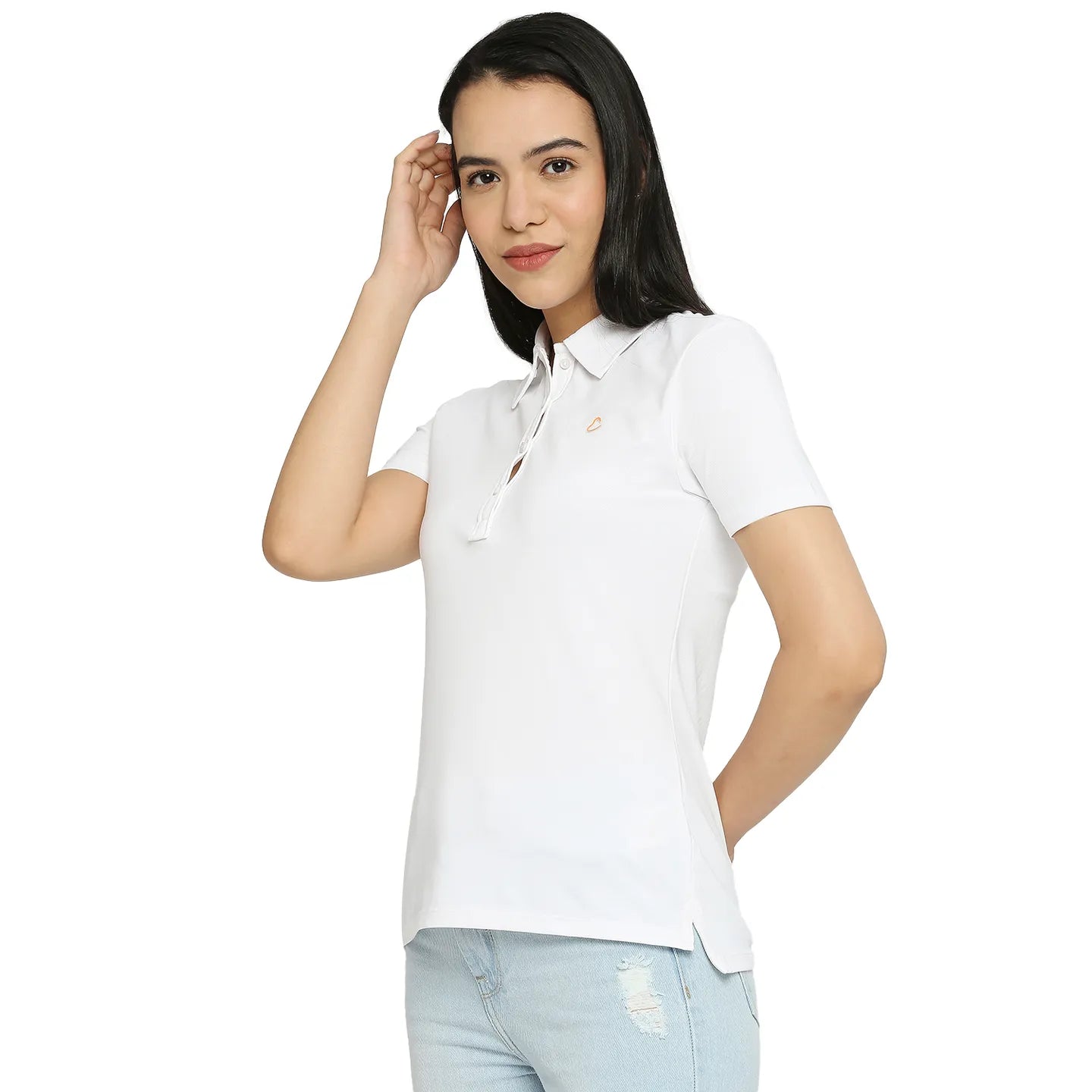 Being Human Clothing Semi Fit Polo Women Polo Neck T-Shirts-White