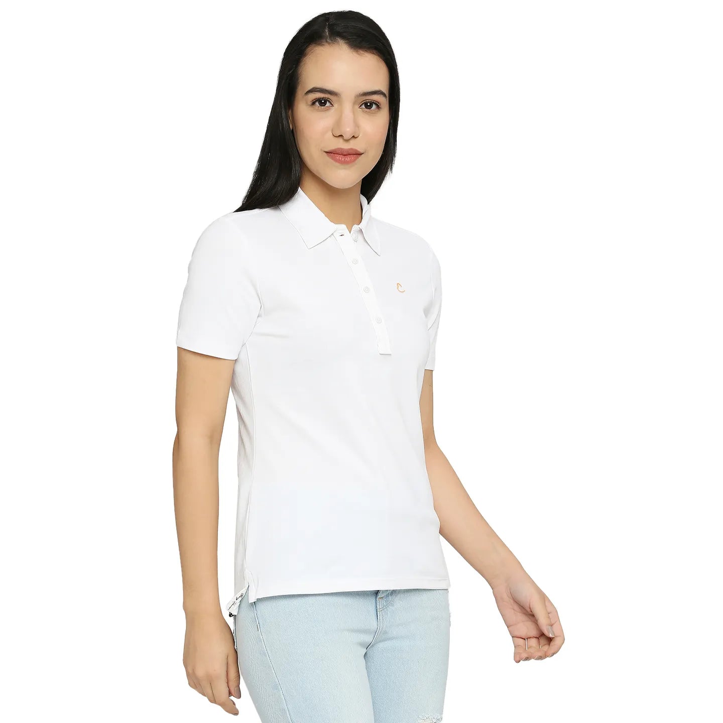 Being Human Clothing Semi Fit Polo Women Polo Neck T-Shirts-White