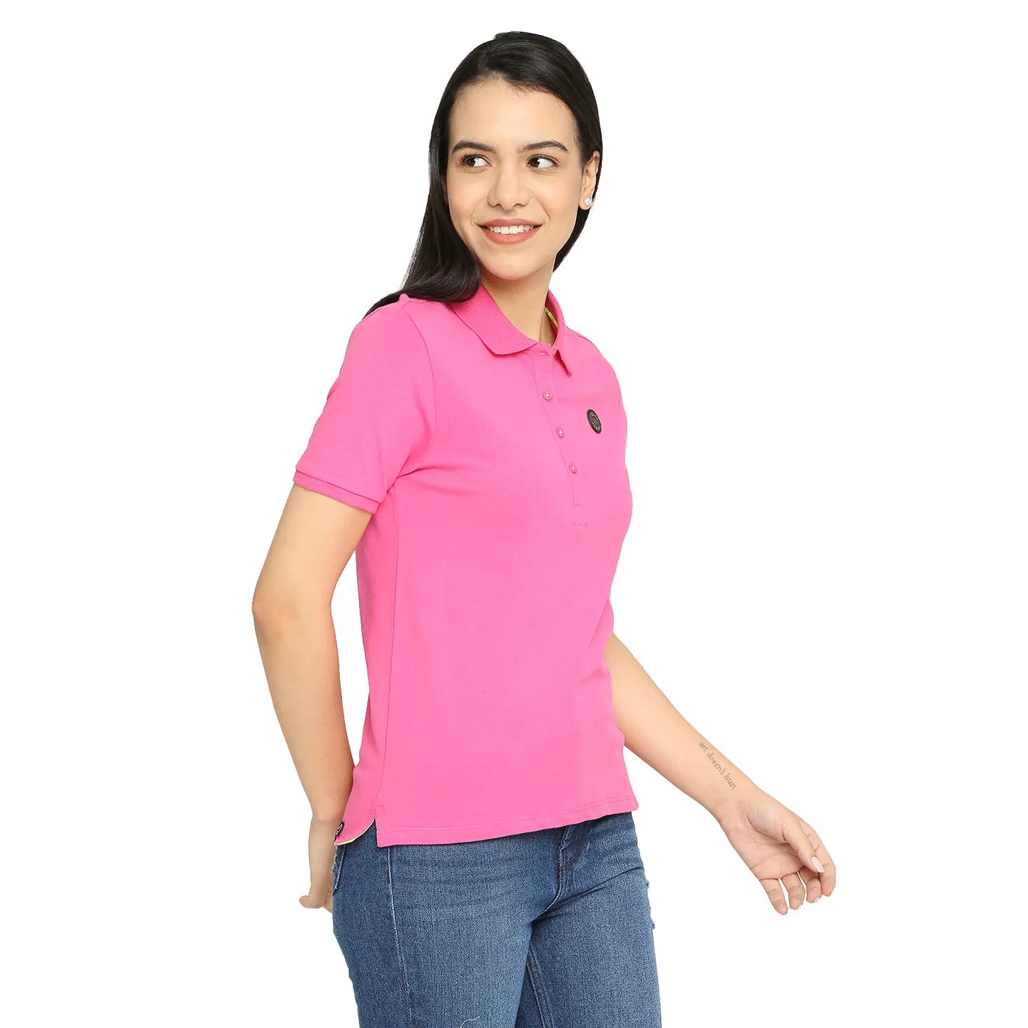 Being Human Clothing Semi Fit Polo Women Polo Neck T-Shirts-Rose Pink