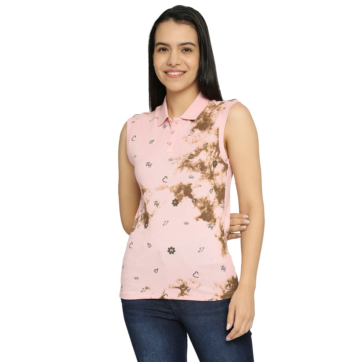 Being Human Clothing Sleeveless Semi Fit Polo Women Polo Neck T-Shirts-Sweet Blossom