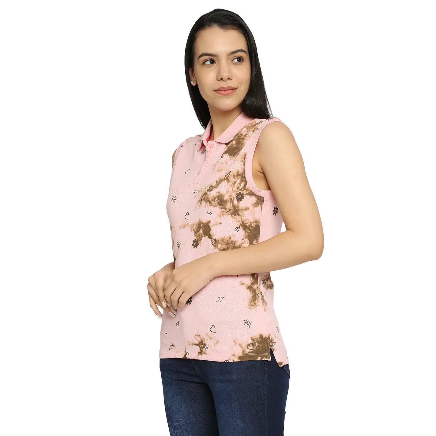 Being Human Clothing Sleeveless Semi Fit Polo Women Polo Neck T-Shirts-Sweet Blossom