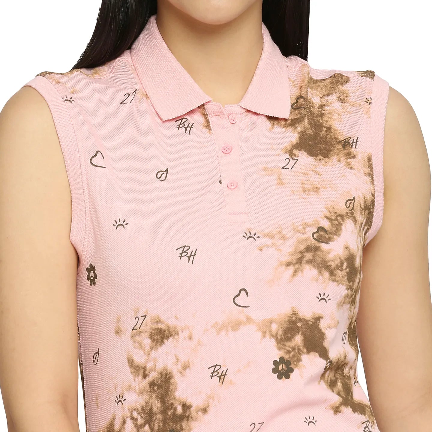 Being Human Clothing Sleeveless Semi Fit Polo Women Polo Neck T-Shirts-Sweet Blossom