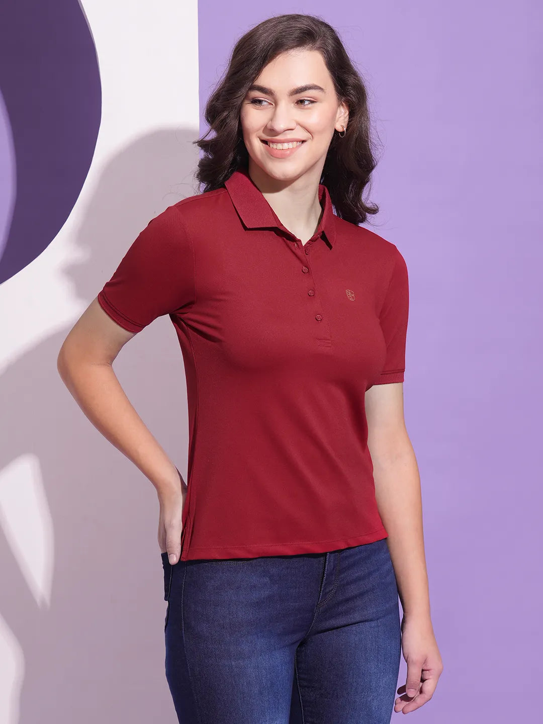 Being Human Clothing Women Semi Fit T-Shirts-Dark Red