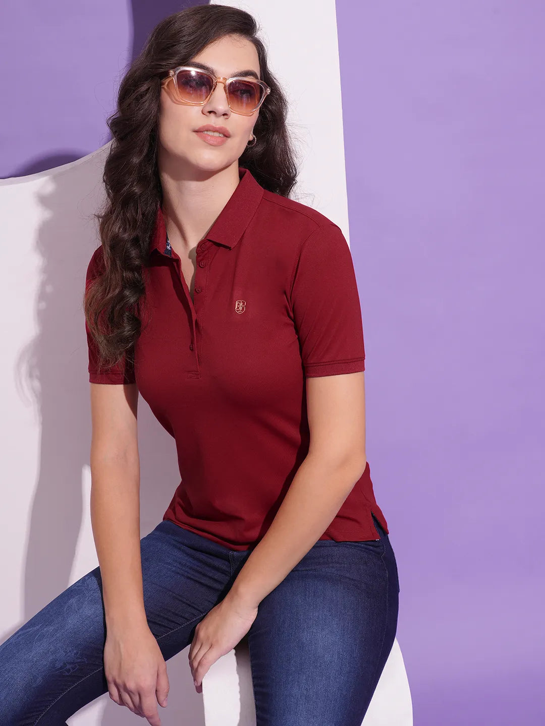 Being Human Clothing Women Semi Fit T-Shirts-Dark Red