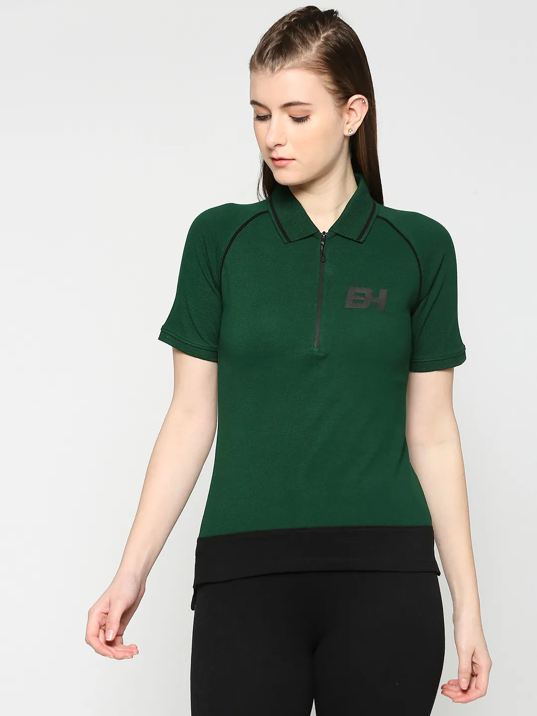 Being Human Clothing Women Polo Neck T-Shirts-Verdant Green