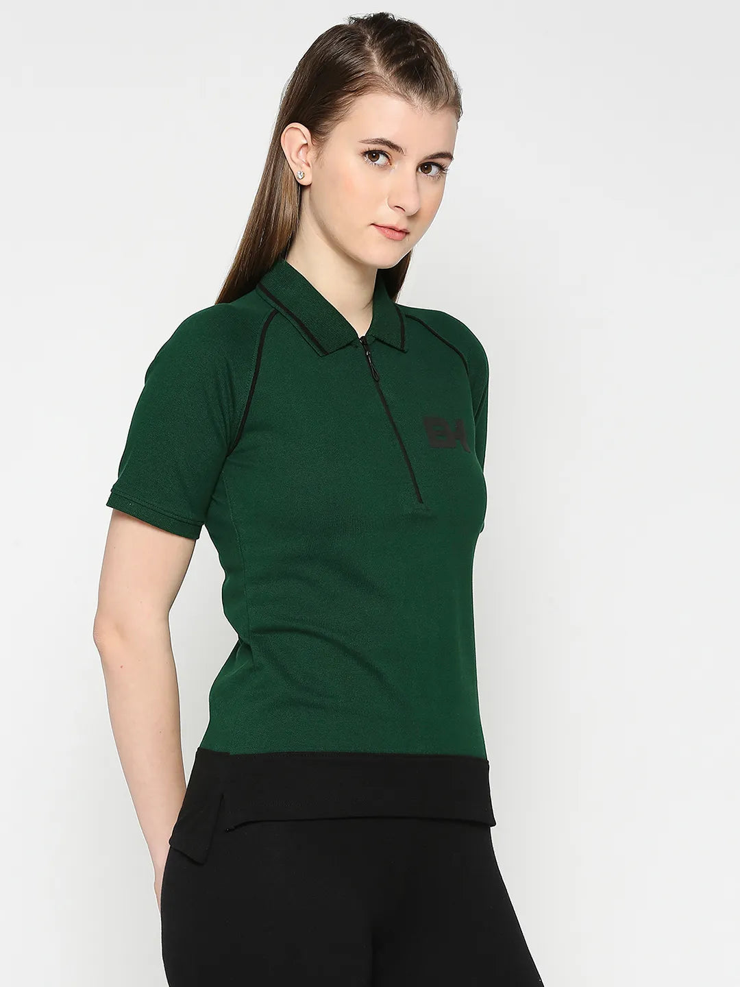 Being Human Clothing Women Polo Neck T-Shirts-Verdant Green