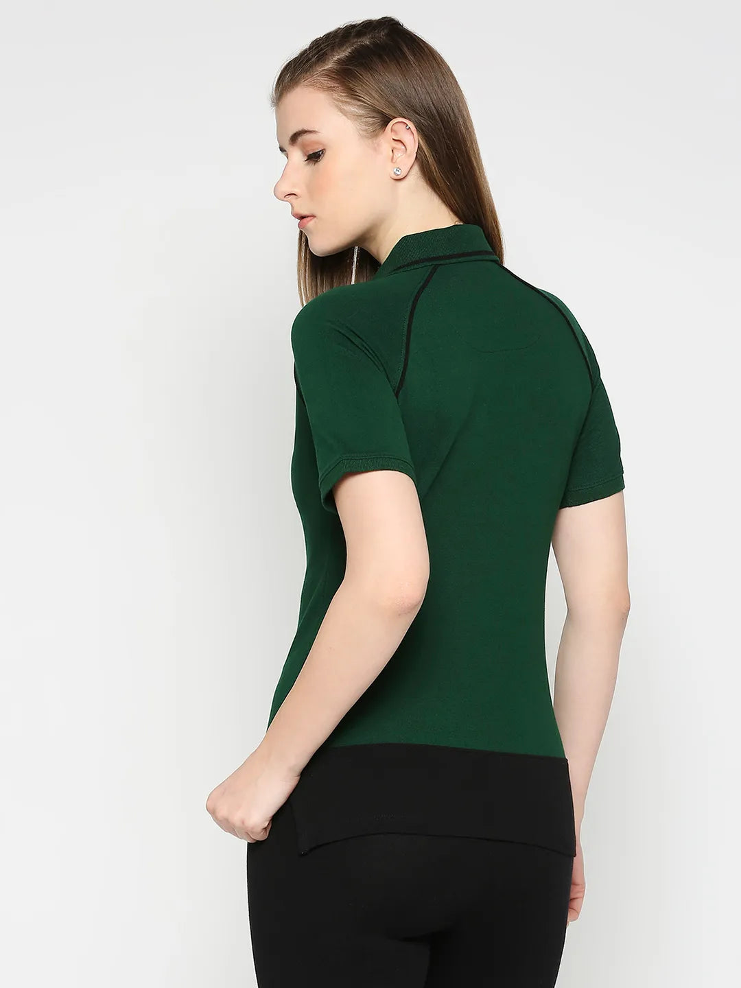 Being Human Clothing Women Polo Neck T-Shirts-Verdant Green