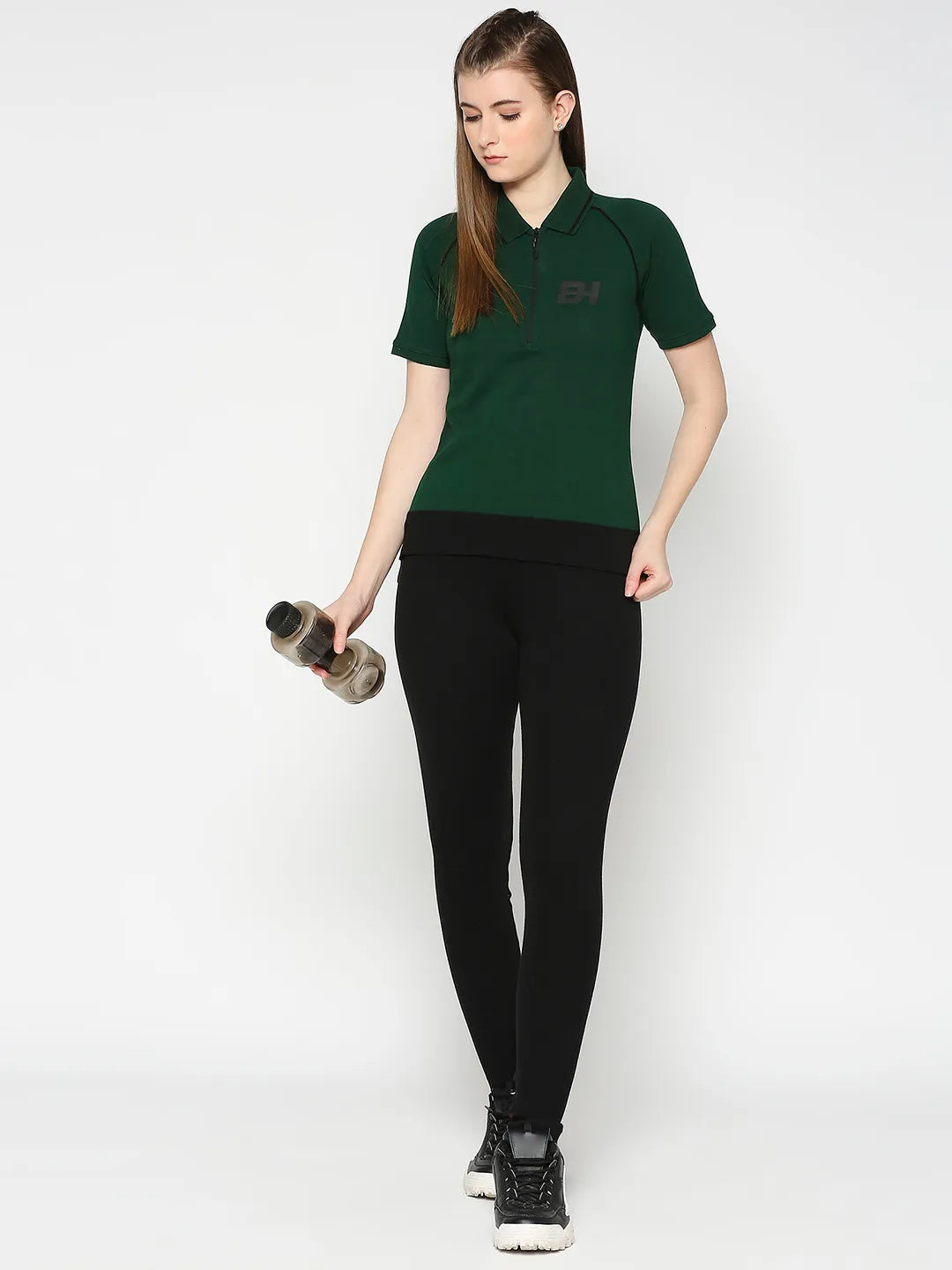 Being Human Clothing Women Polo Neck T-Shirts-Verdant Green