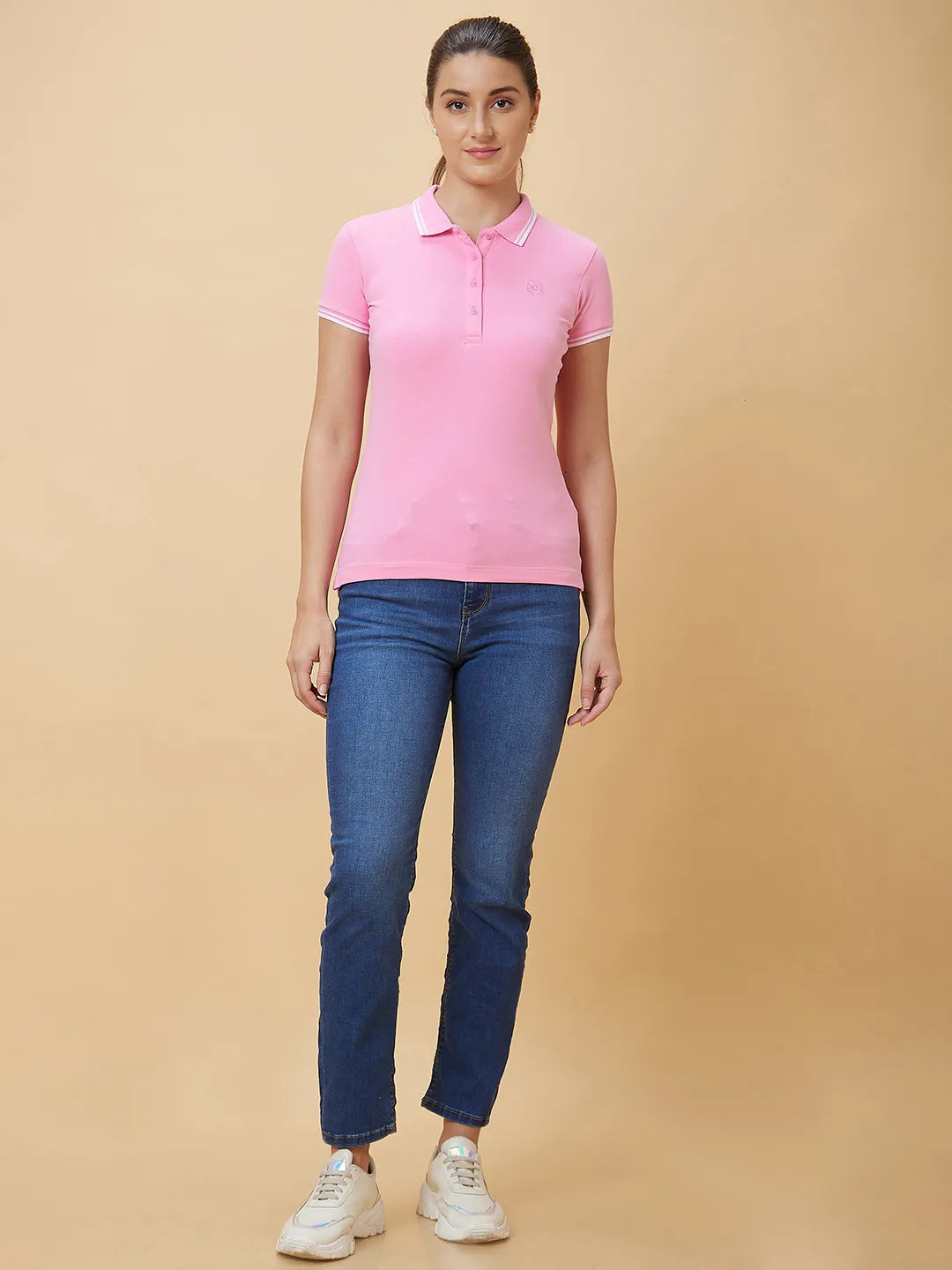 Being Human Clothing Women Semi Fit Polo Neck T-Shirts -Sachet Pink