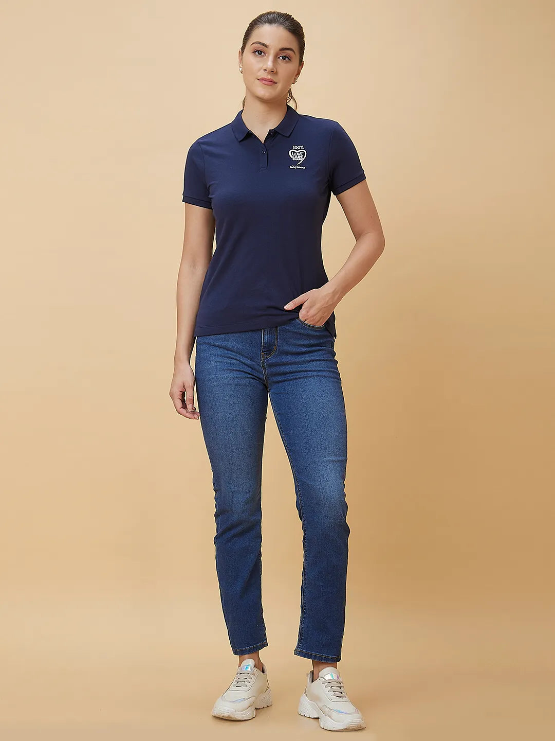 Being Human Clothing Women Regular Fit Polo Neck T-Shirts Navy
