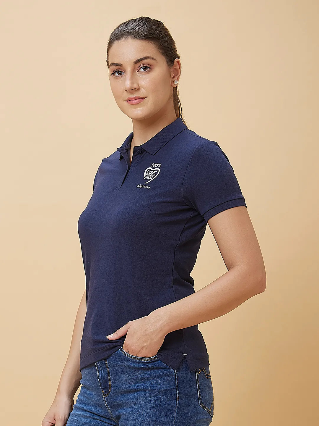 Being Human Clothing Women Regular Fit Polo Neck T-Shirts Navy