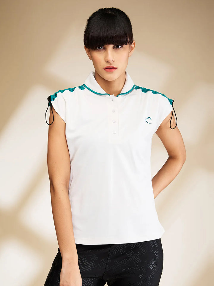 Off White Slim Fit Sleeveless Women's Polo T-Shirt By Being Human Clothing