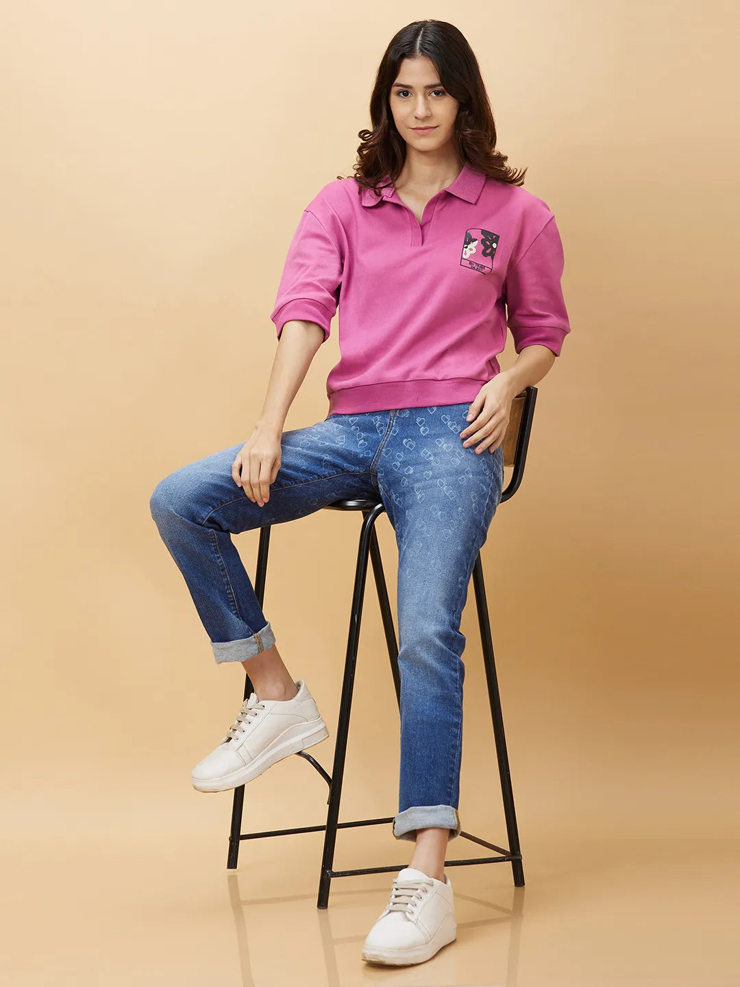 Being Human Clothing Womens-Top Polo Neck Red Violet