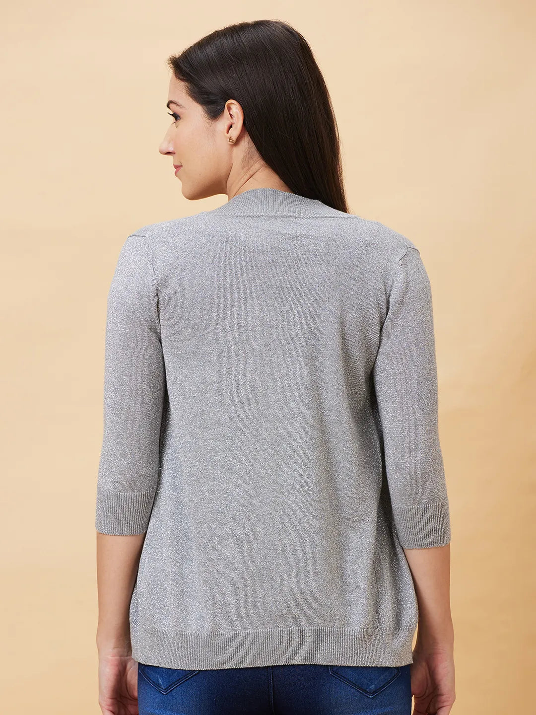 Being Human Clothing Women Regular Fit  Shrug-Grey Melange+Silver Lurex