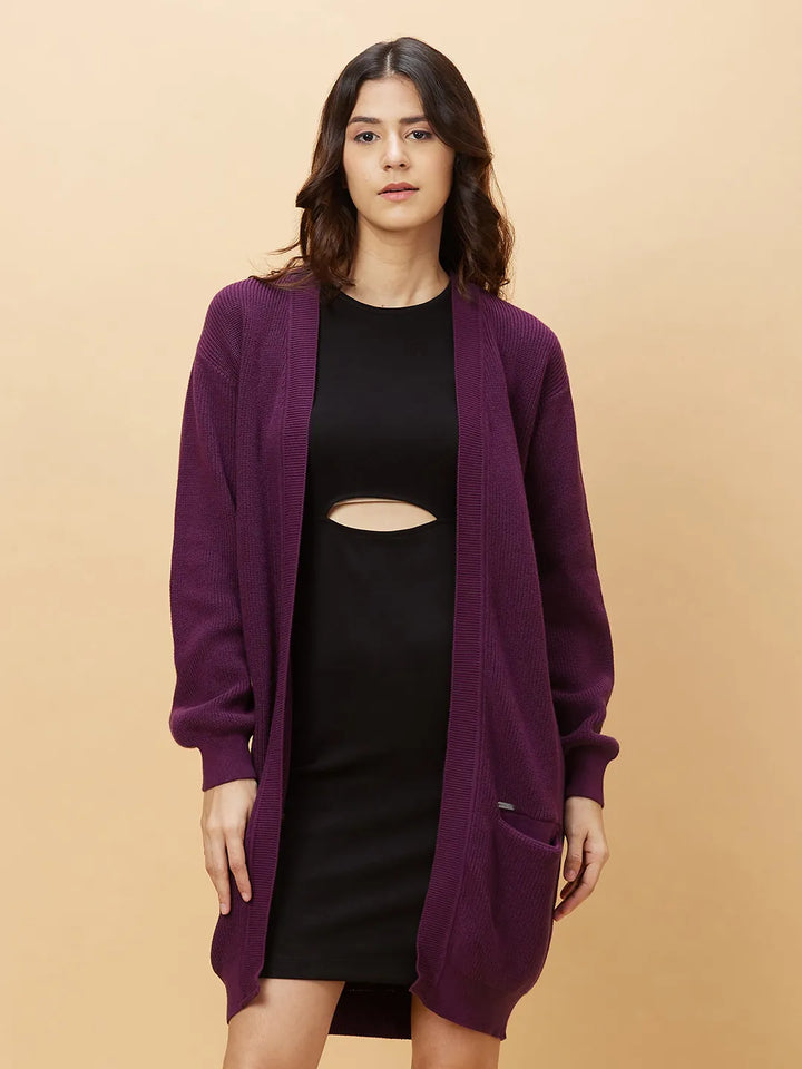 Purple Easy Fit Long Sleeve Women's Shrug By Being Human Clothing