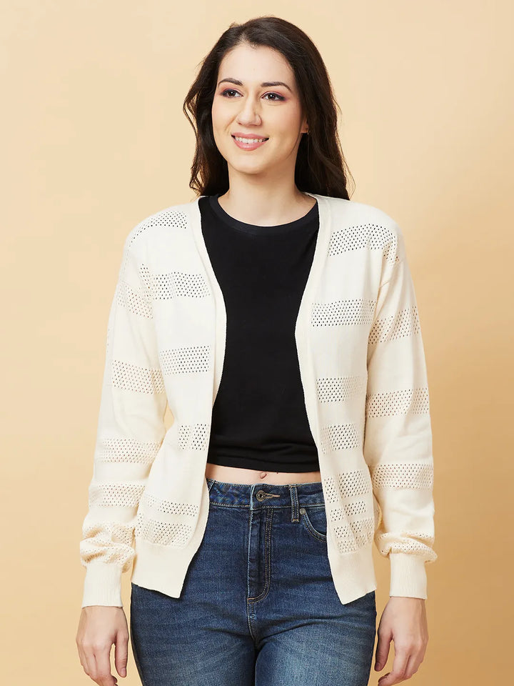 Solid Full Sleeve Open Front Women's Shrug