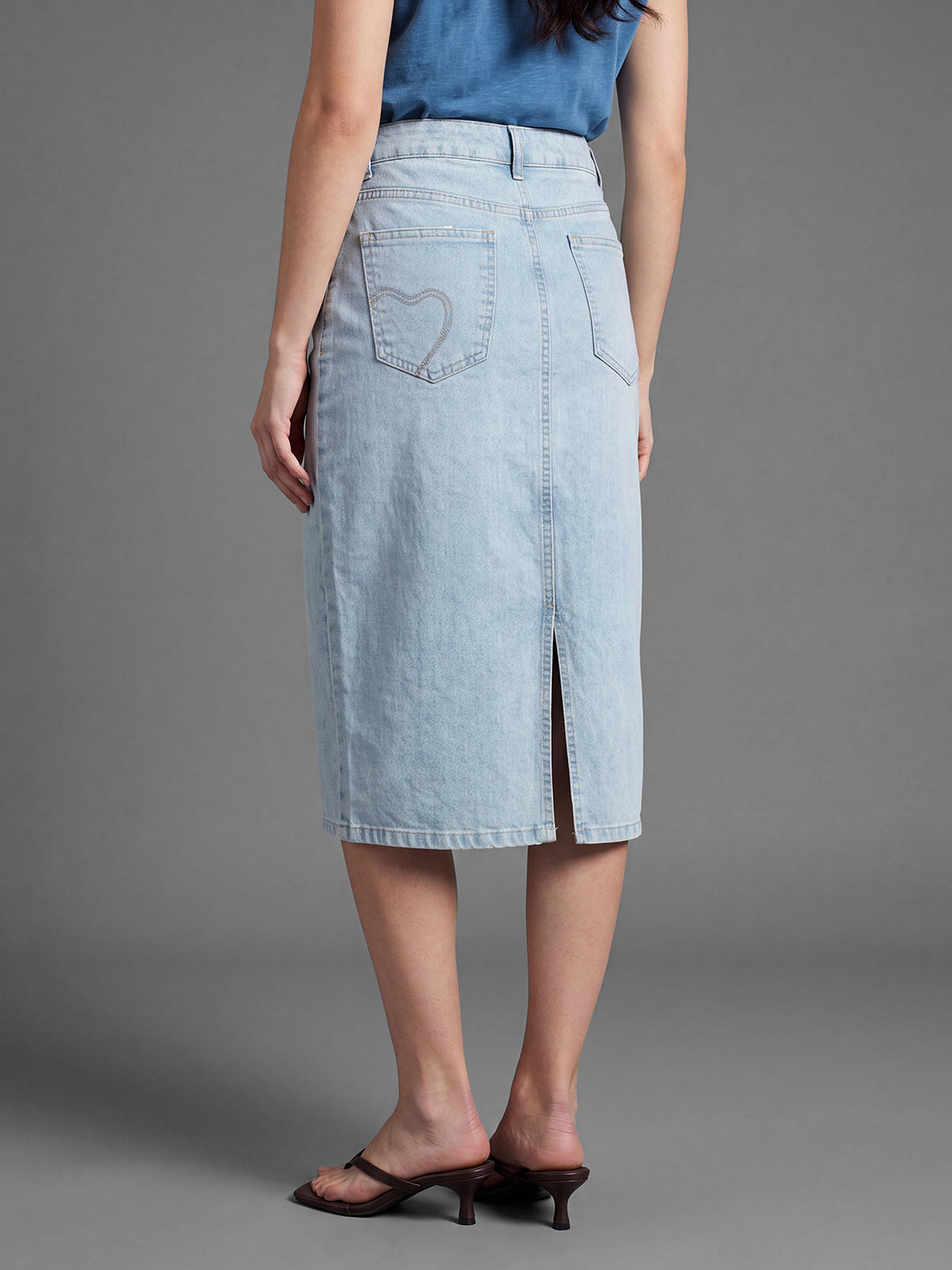 Blue Straight Fit Solid High Rise Women's Skirt by Being Human Clothing