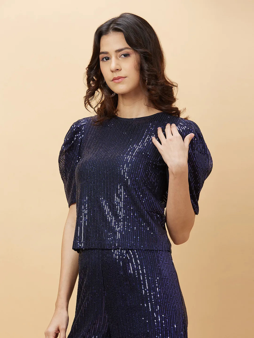 Womens-Top Crew Neck Purple by Being Human Clothing