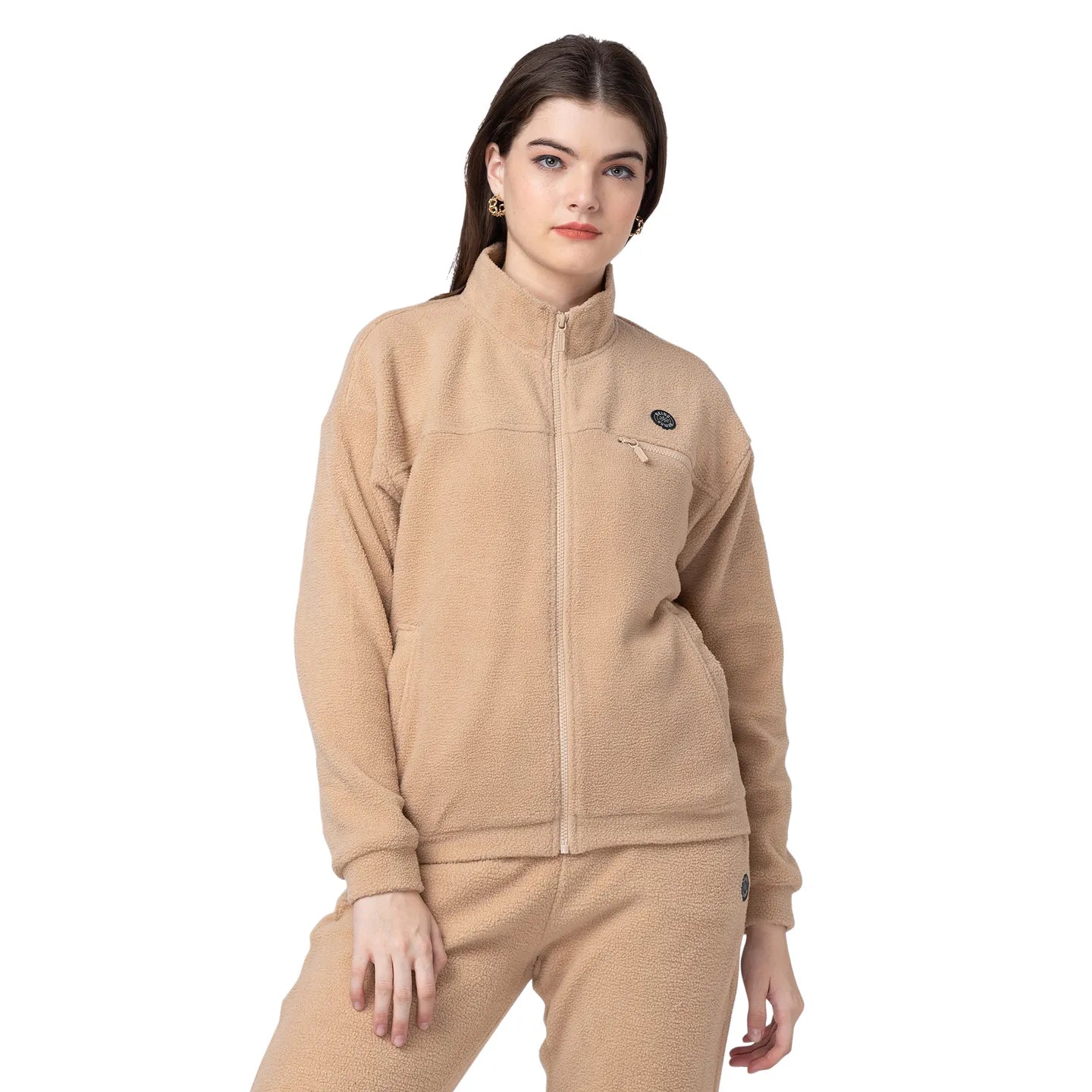 Being Human Clothing Women Regular Fit Polo Neck Sweatshirt-Fawn