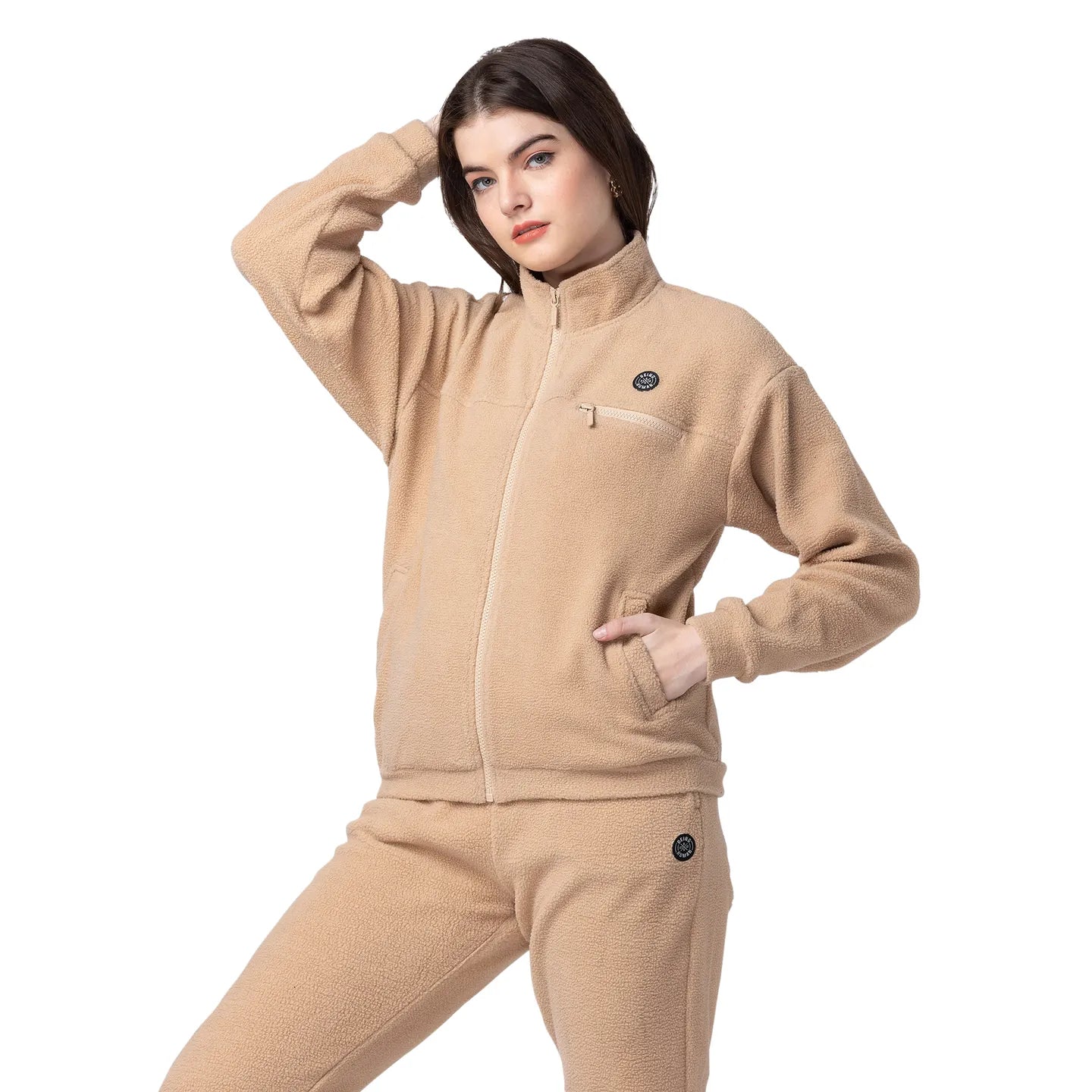 Being Human Clothing Women Regular Fit Polo Neck Sweatshirt-Fawn