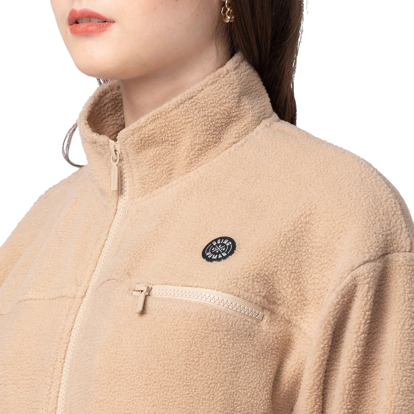 Being Human Clothing Women Regular Fit Polo Neck Sweatshirt-Fawn