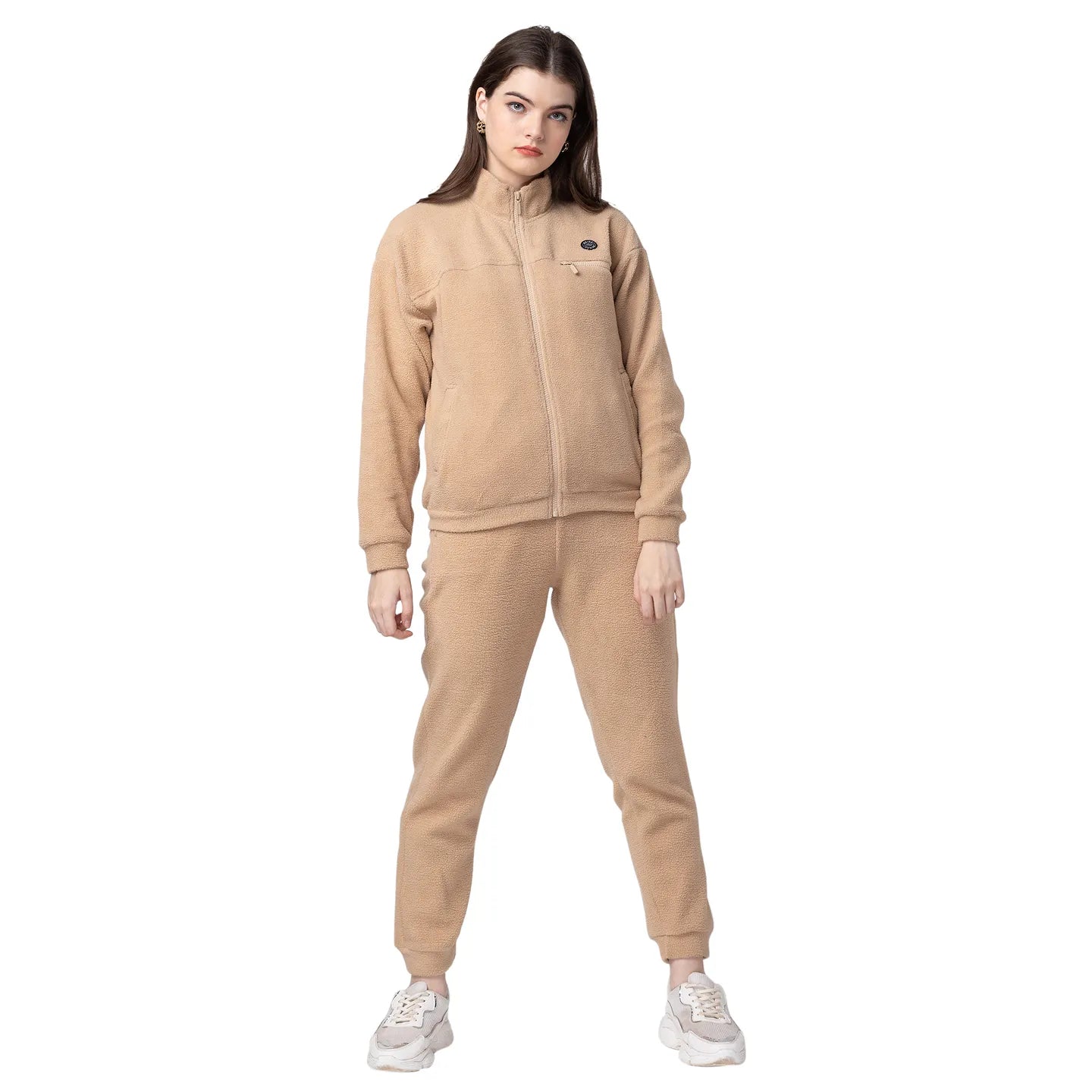 Being Human Clothing Women Regular Fit Polo Neck Sweatshirt-Fawn