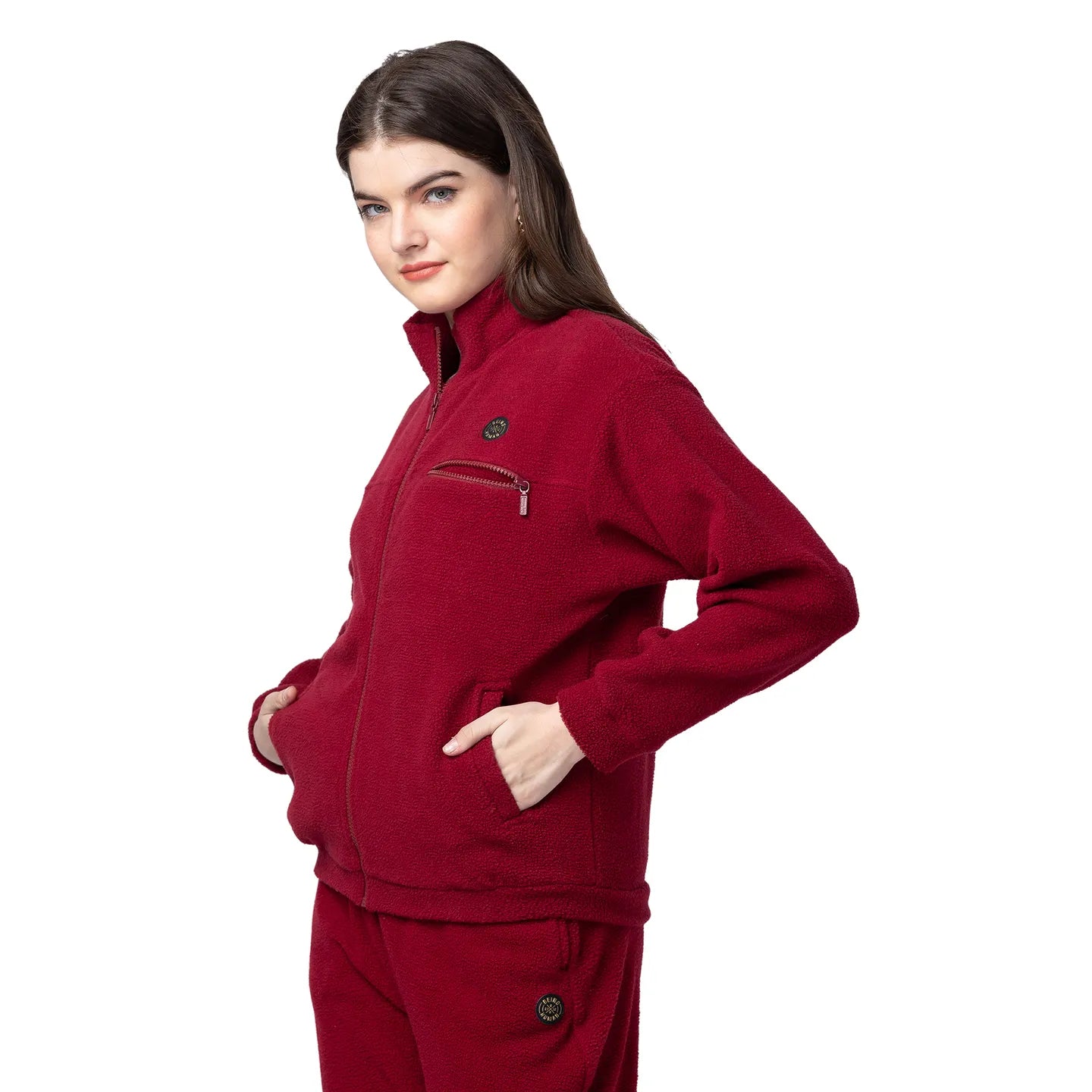 Being Human Clothing Women Regular Fit Polo Neck Sweatshirt-Wine